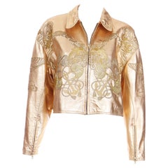 Vintage Gianfranco Ferre S/S 1992 Runway Gold Leather Embroidered Ocean Theme Jacket