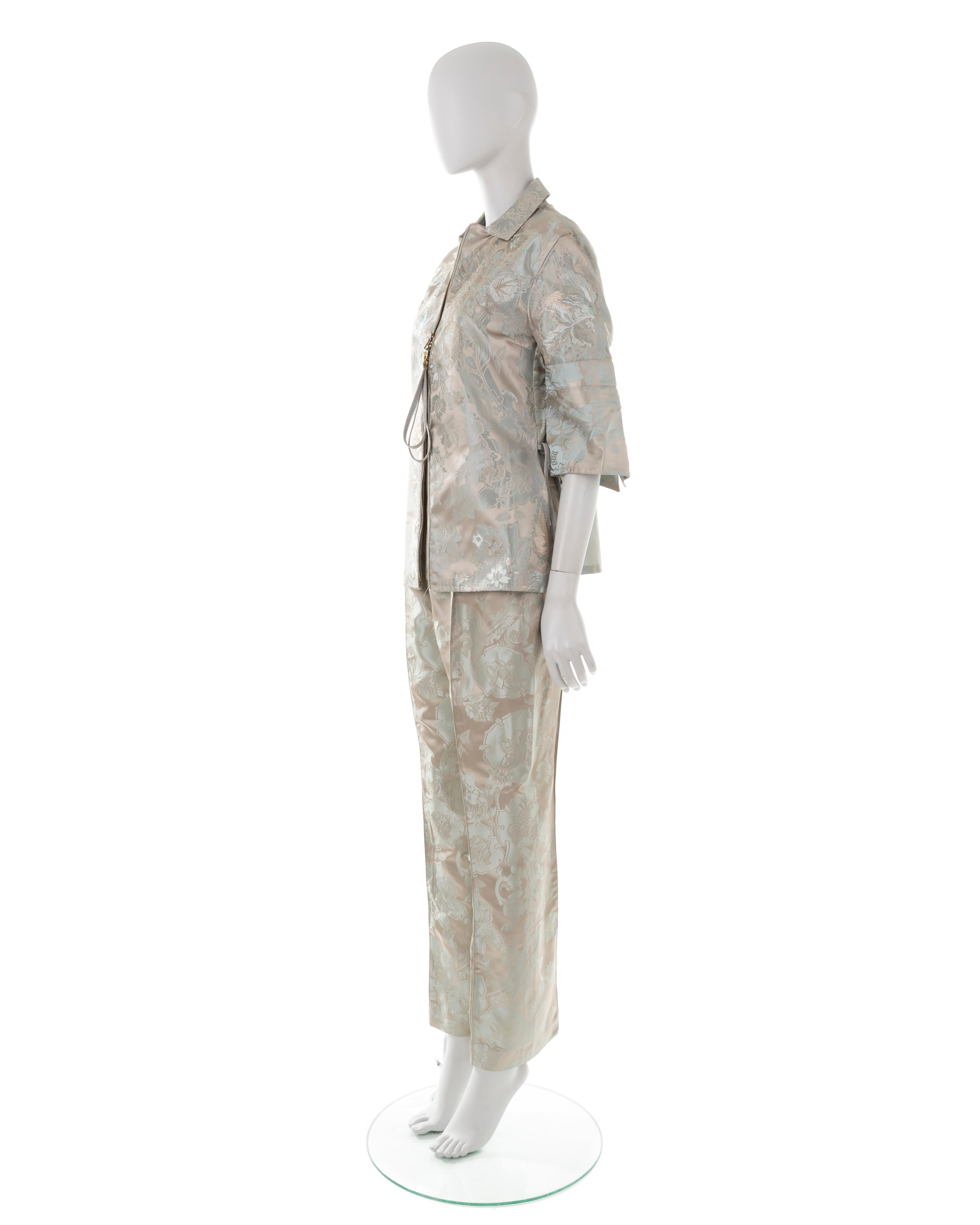 Silver Gianfranco Ferrè S/S 2000 silver jacquard embroidered suit For Sale