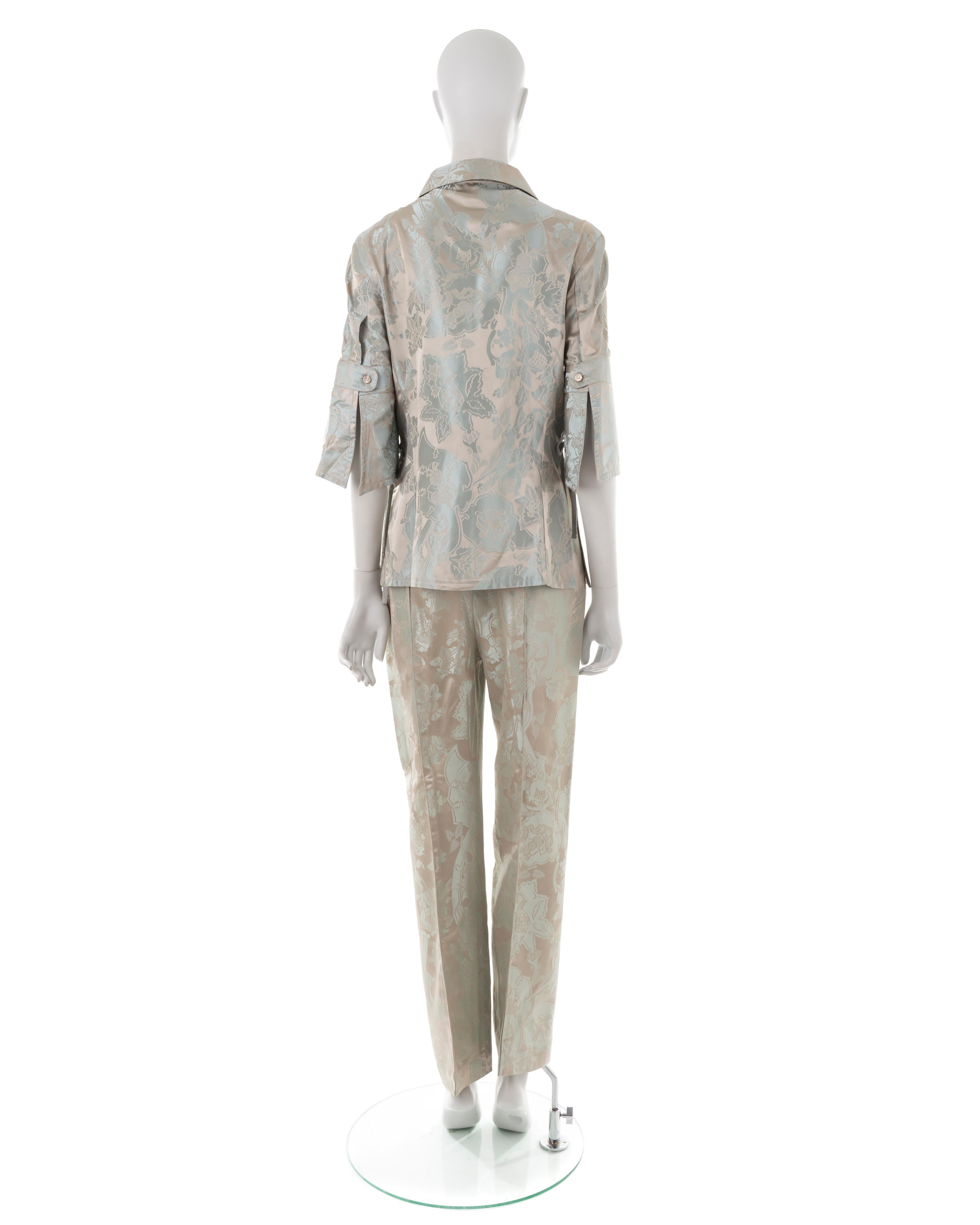 Gianfranco Ferrè S/S 2000 silver jacquard embroidered suit In Excellent Condition For Sale In Rome, IT