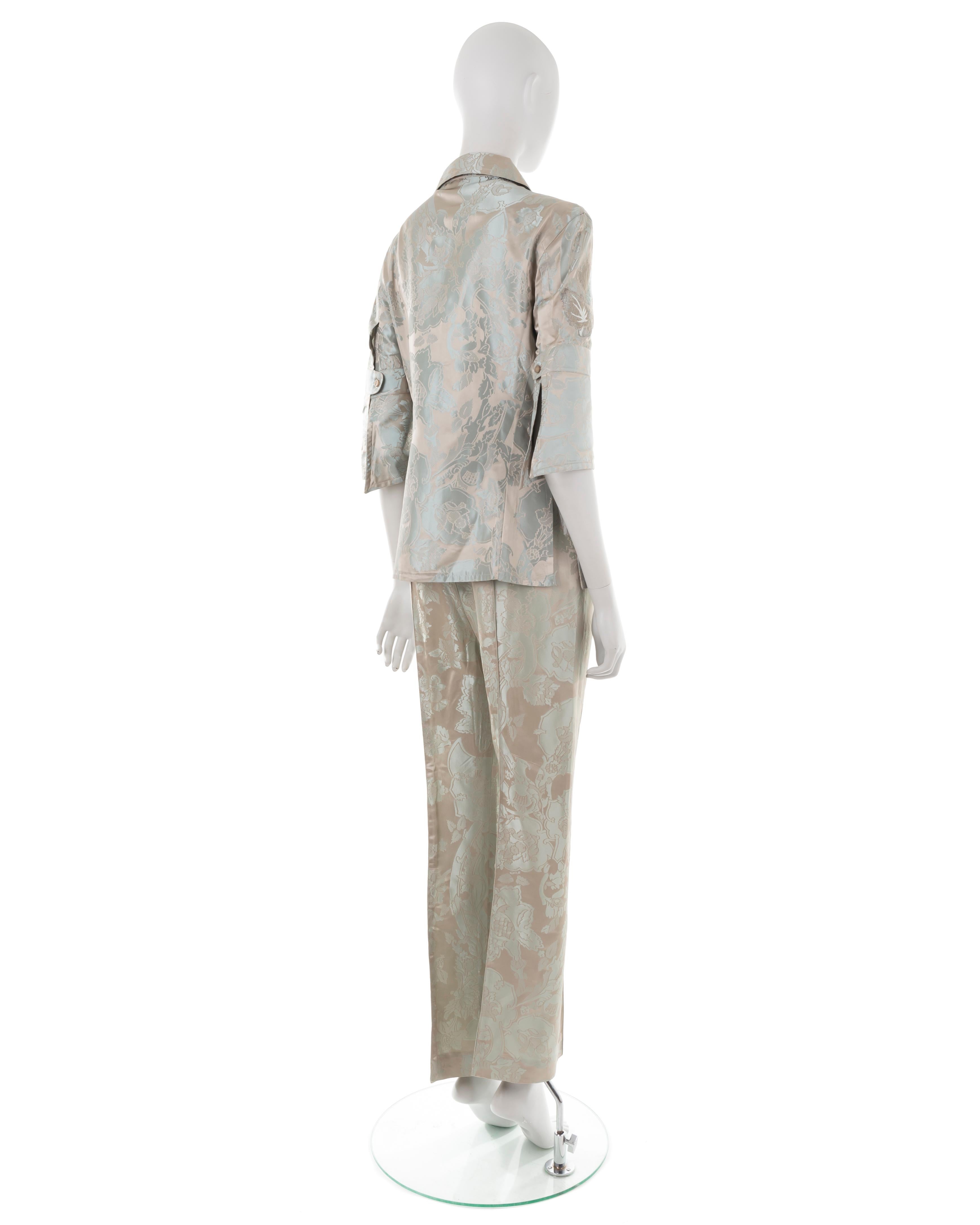 Women's Gianfranco Ferrè S/S 2000 silver jacquard embroidered suit For Sale
