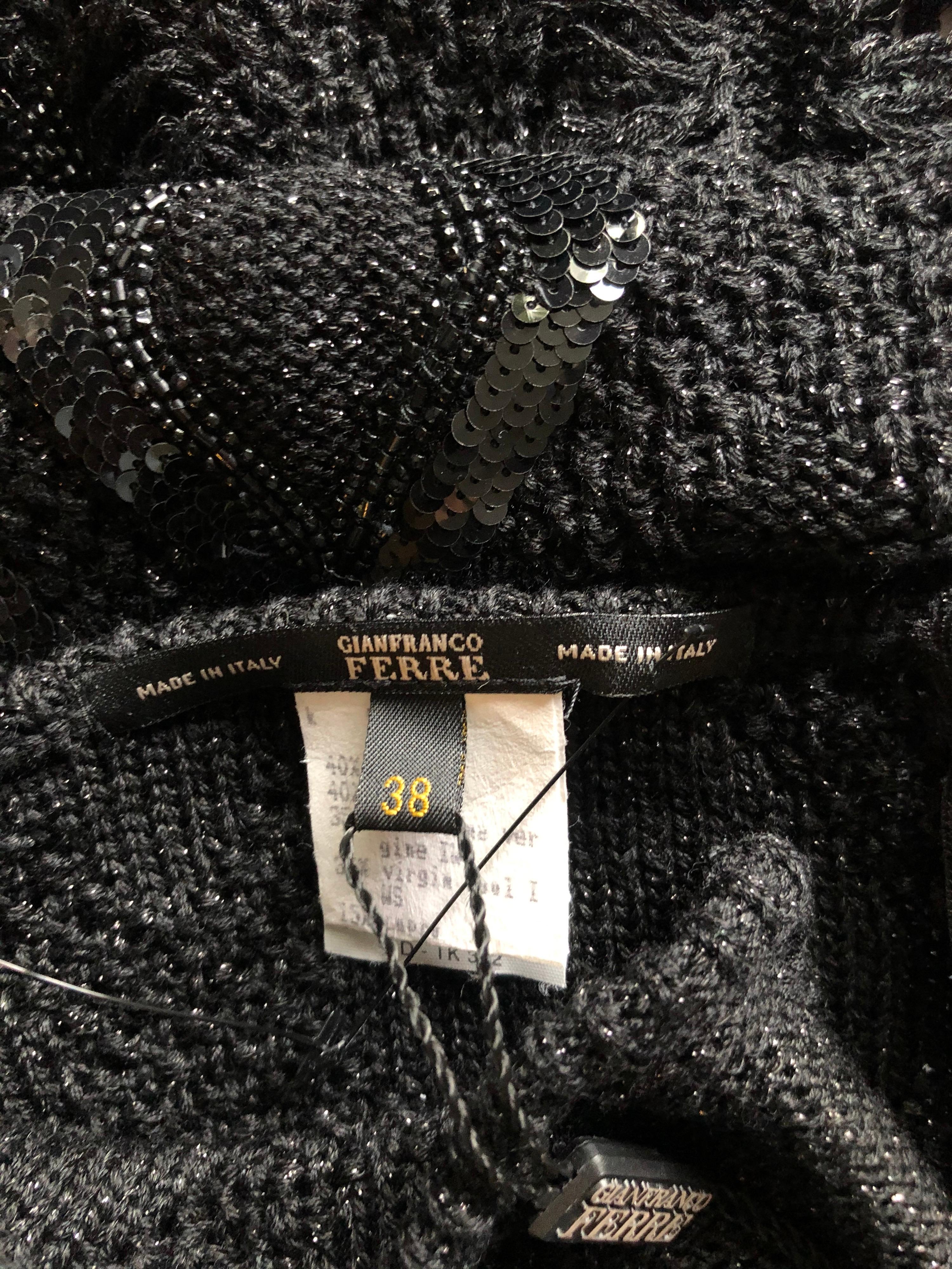 Gianfranco Ferre S/S 2002 Beaded Sequin Sheer Crochet Knit Black Maxi Dress Gown For Sale 4