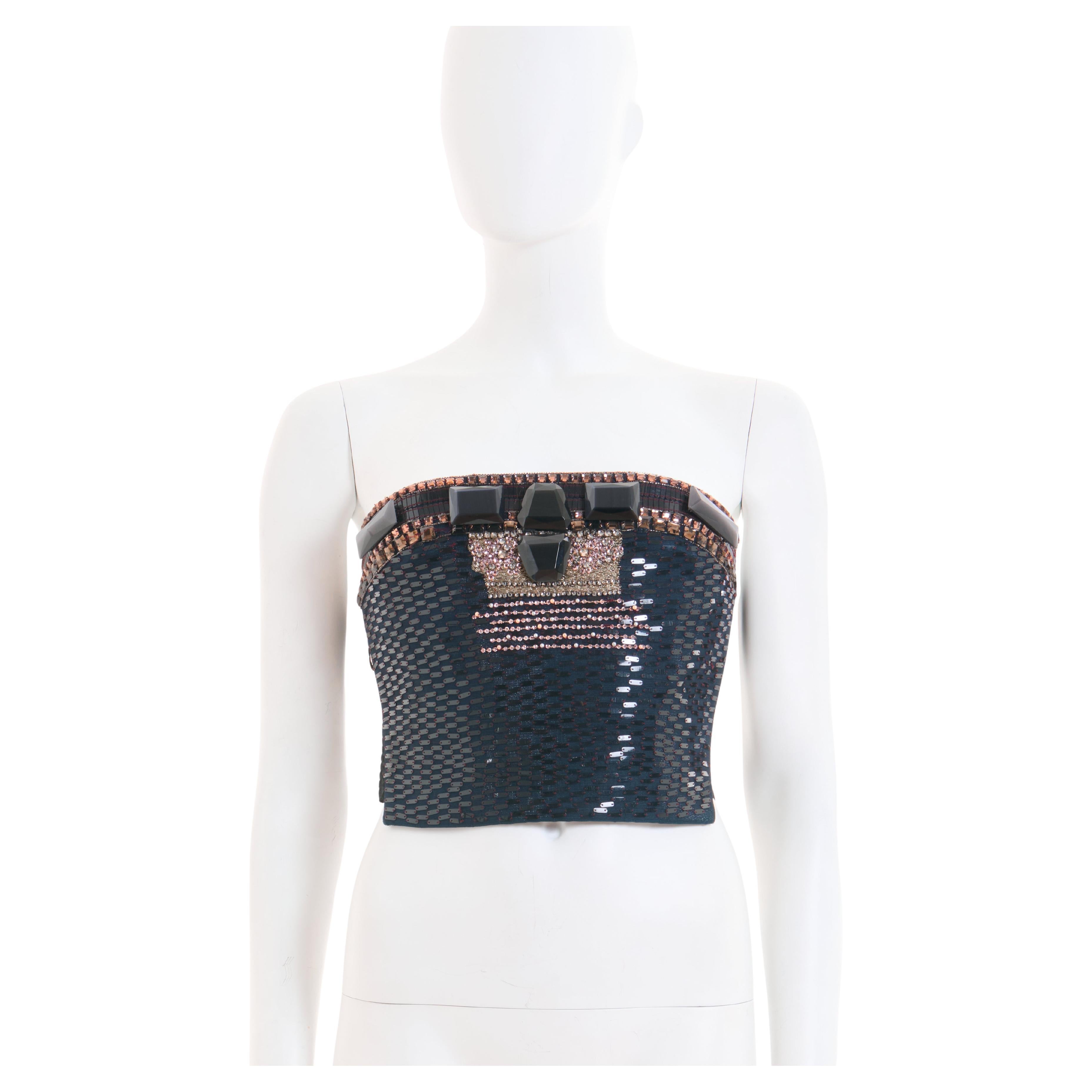 Gianfranco Ferrè S/S 2008 Embellished Black Top For Sale