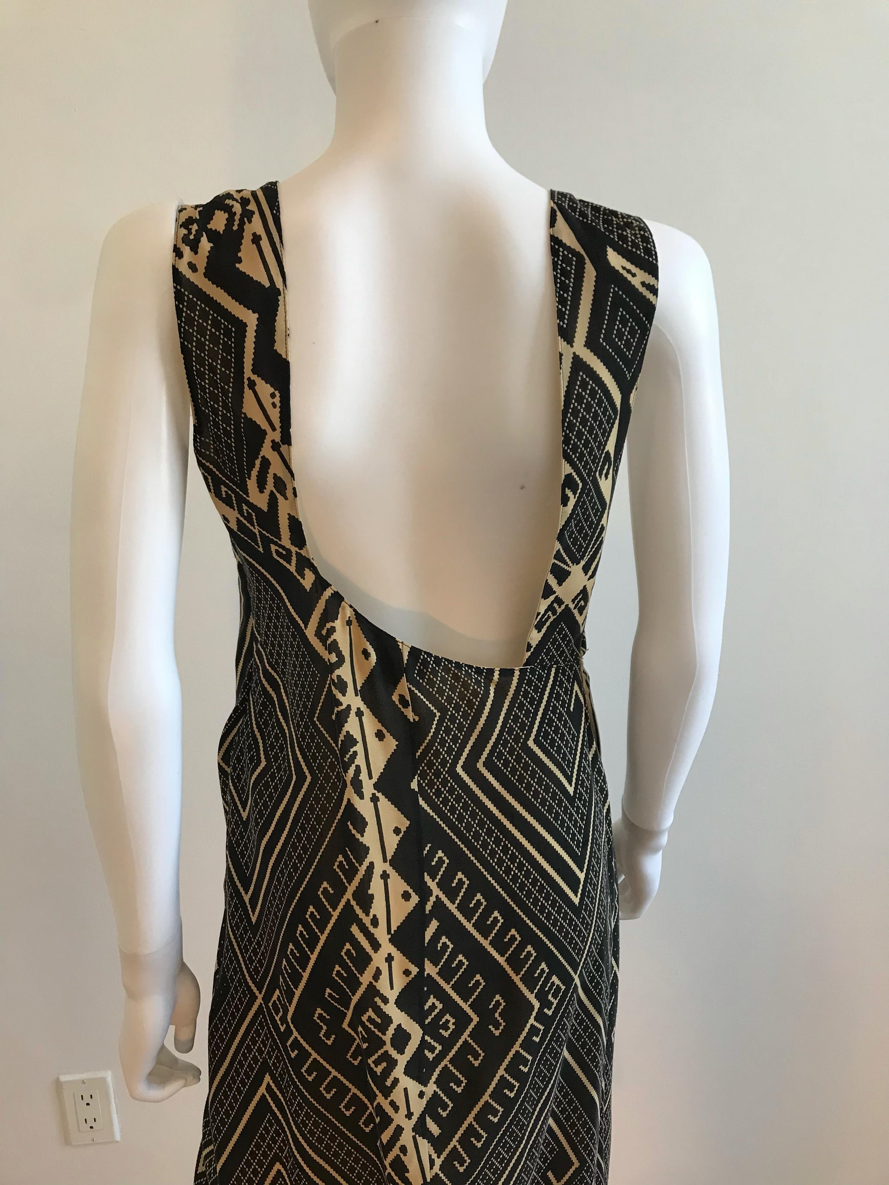 Black Gianfranco Ferre Silk Geometric Aztec Open Back Print Dress For Sale
