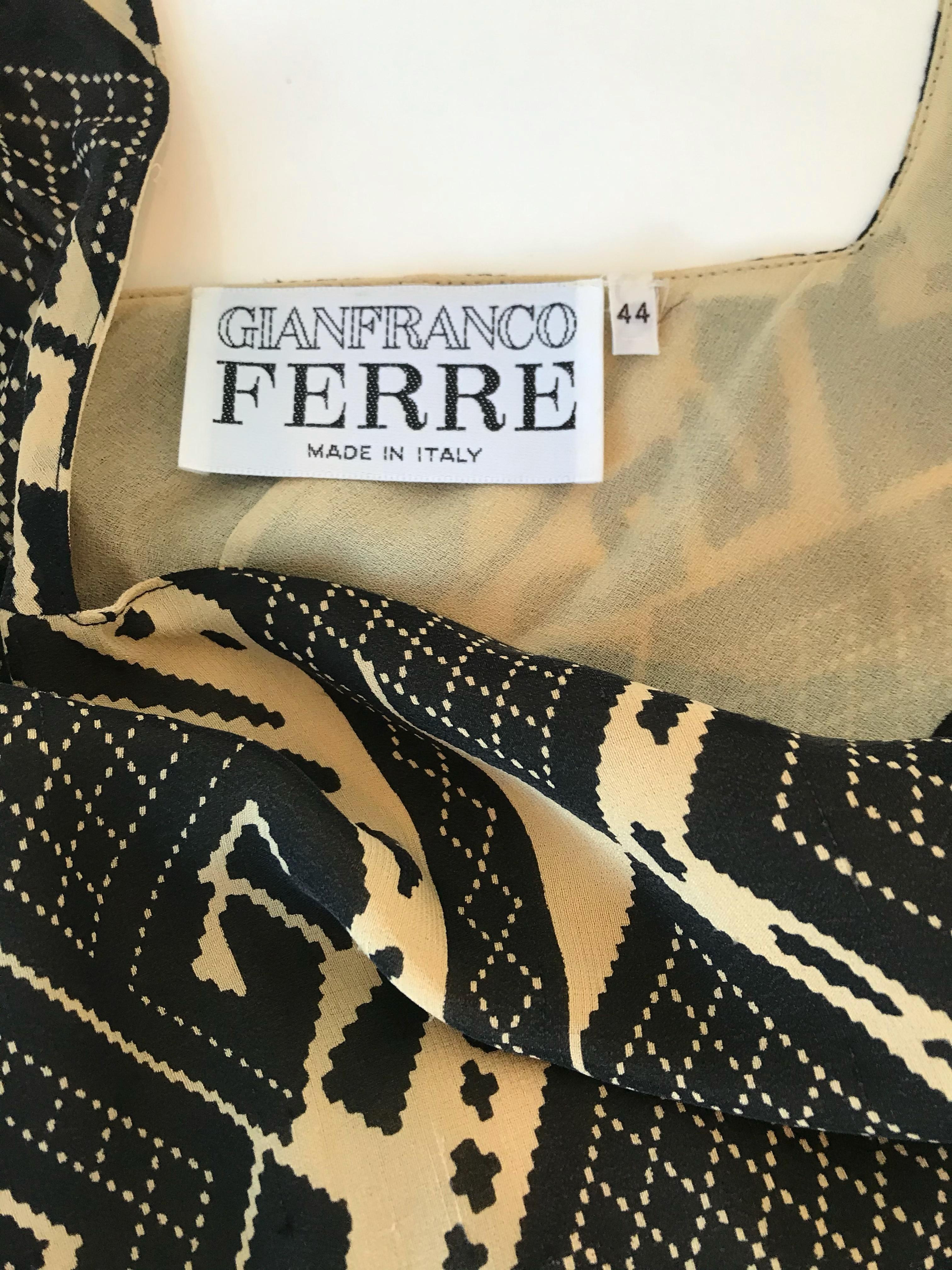 Gianfranco Ferre Silk Geometric Aztec Open Back Print Dress For Sale 2
