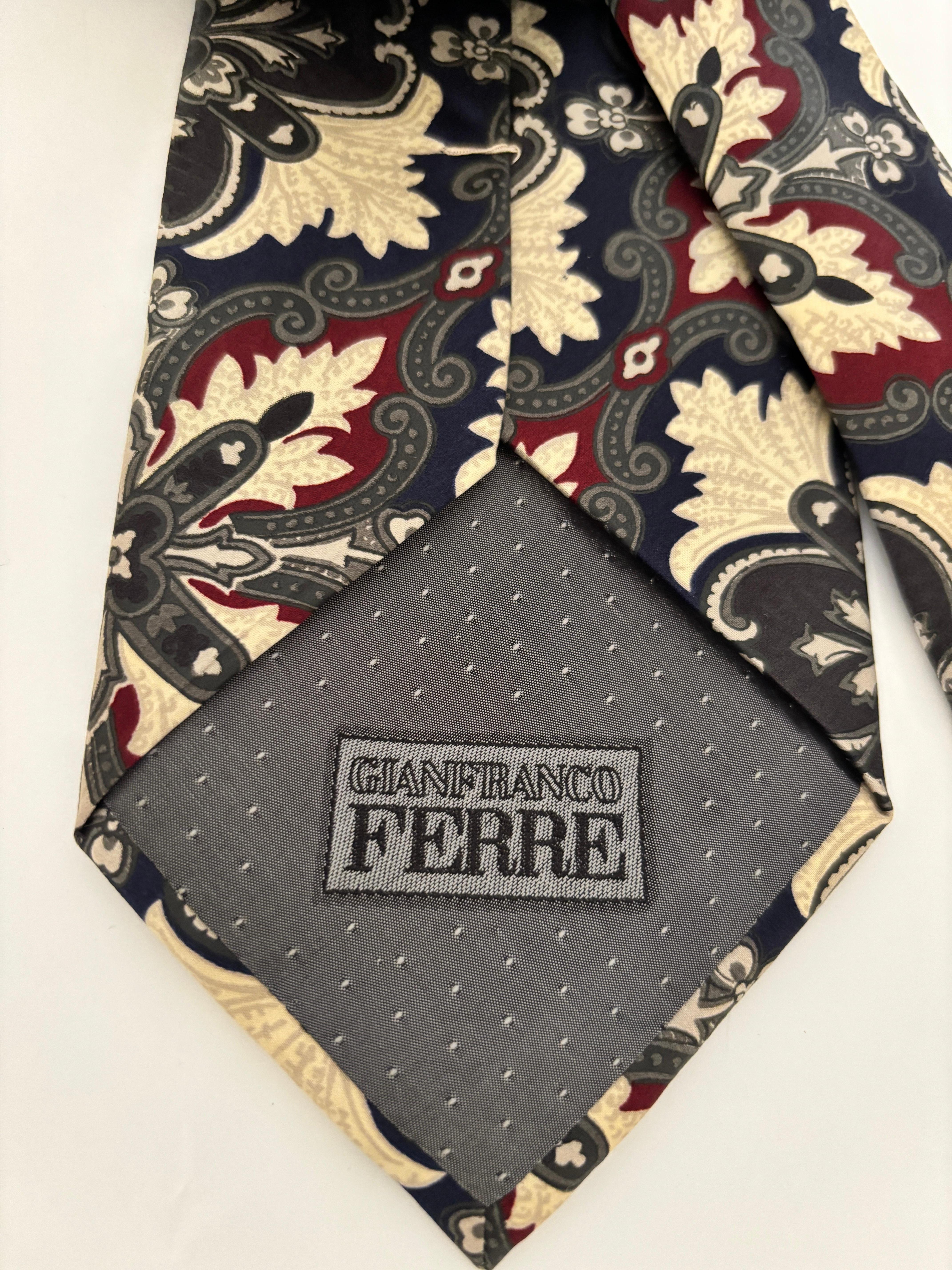 GIANFRANCO FERRE Silk Necktie Luxury Men Necktie Black and Gold Paisley Italy For Sale 1