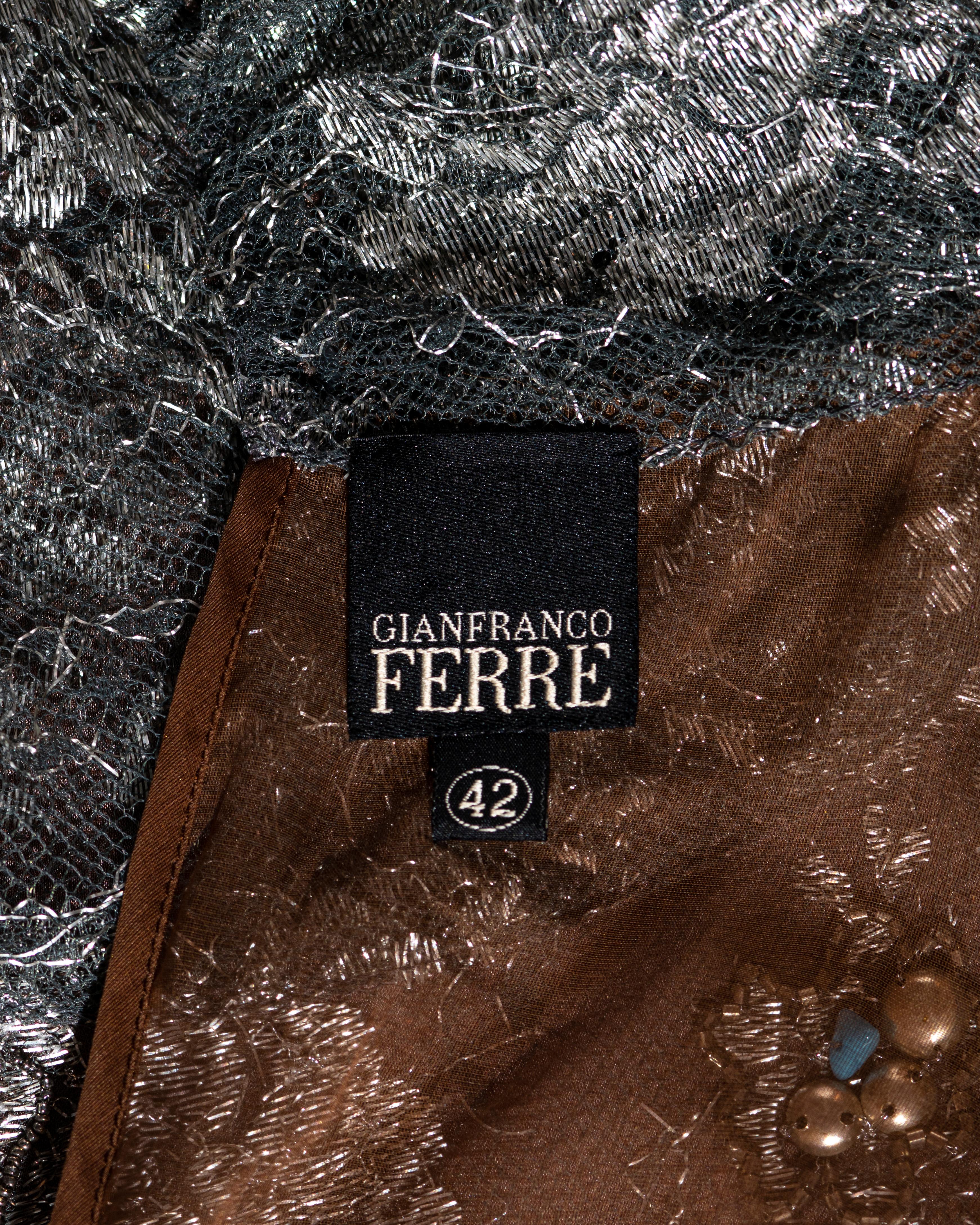 Gianfranco Ferre silver lamé lace embellished mini dress, ss 2006 6