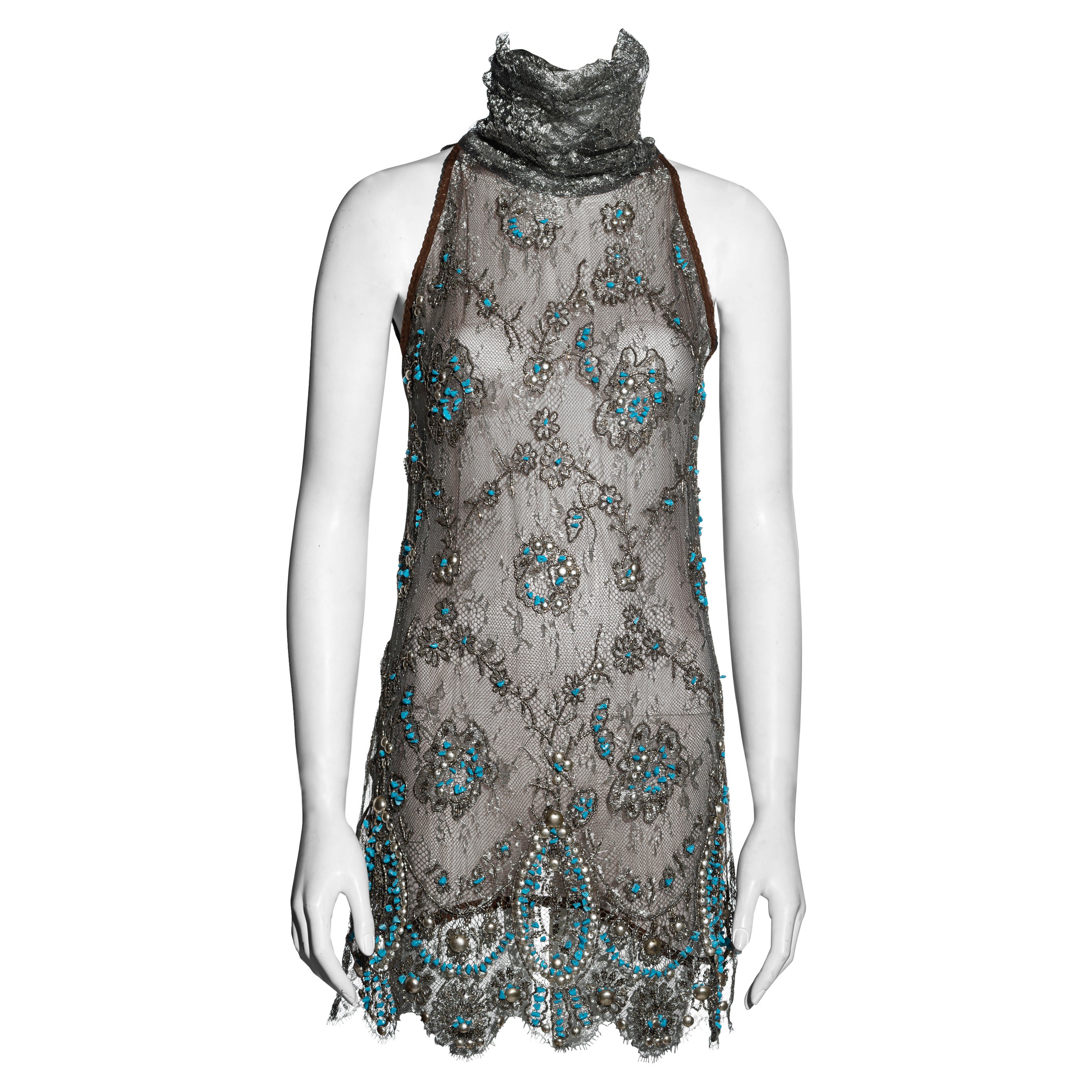 Gianfranco Ferre Silbernes Minikleid aus Lamé-Spitze, ss 2006 im Angebot