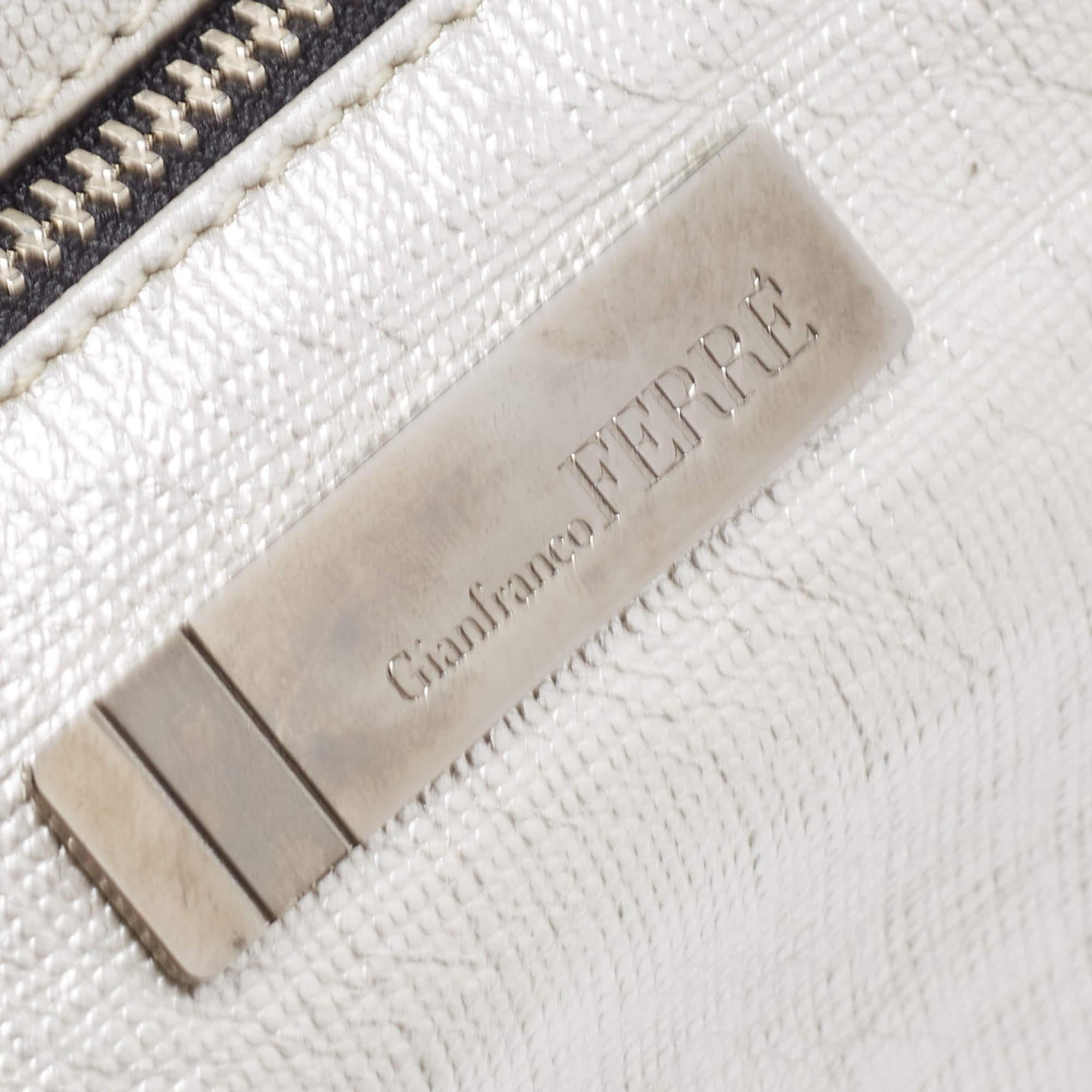 Gianfranco Ferre Silver Leather Oversized Pouch For Sale 1