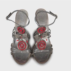Gianfranco Ferre Silver Leather Wedge Sandals, EU 37.5