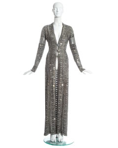 Gianfranco Ferre:: silberfarbenes Lurex-verziertes Cardigankleid mit Pailletten:: HW 1997