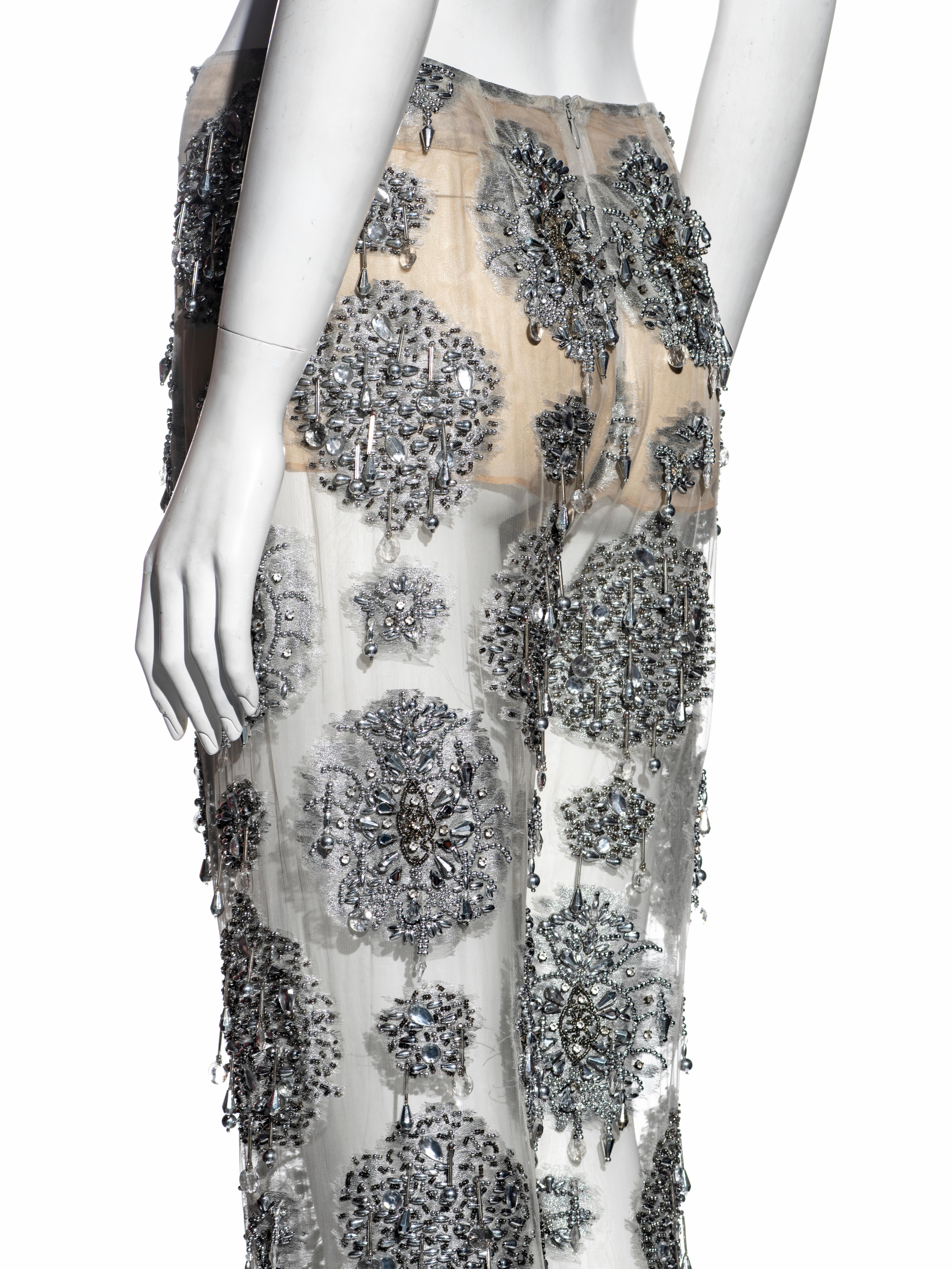 Gianfranco Ferré silver silk organza embellished evening pants, ss 2002 2