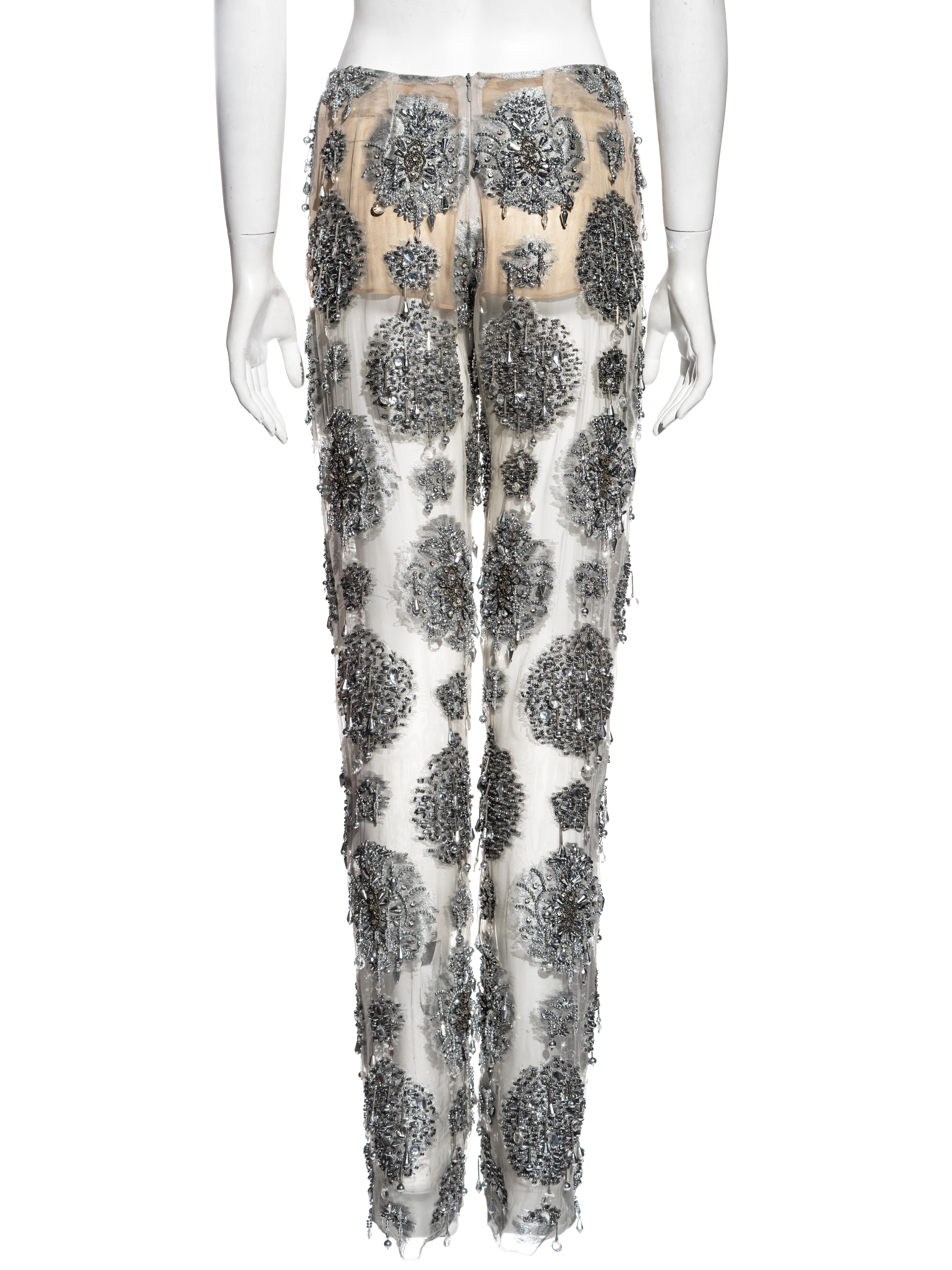Gianfranco Ferré silver silk organza embellished evening pants, ss 2002 3