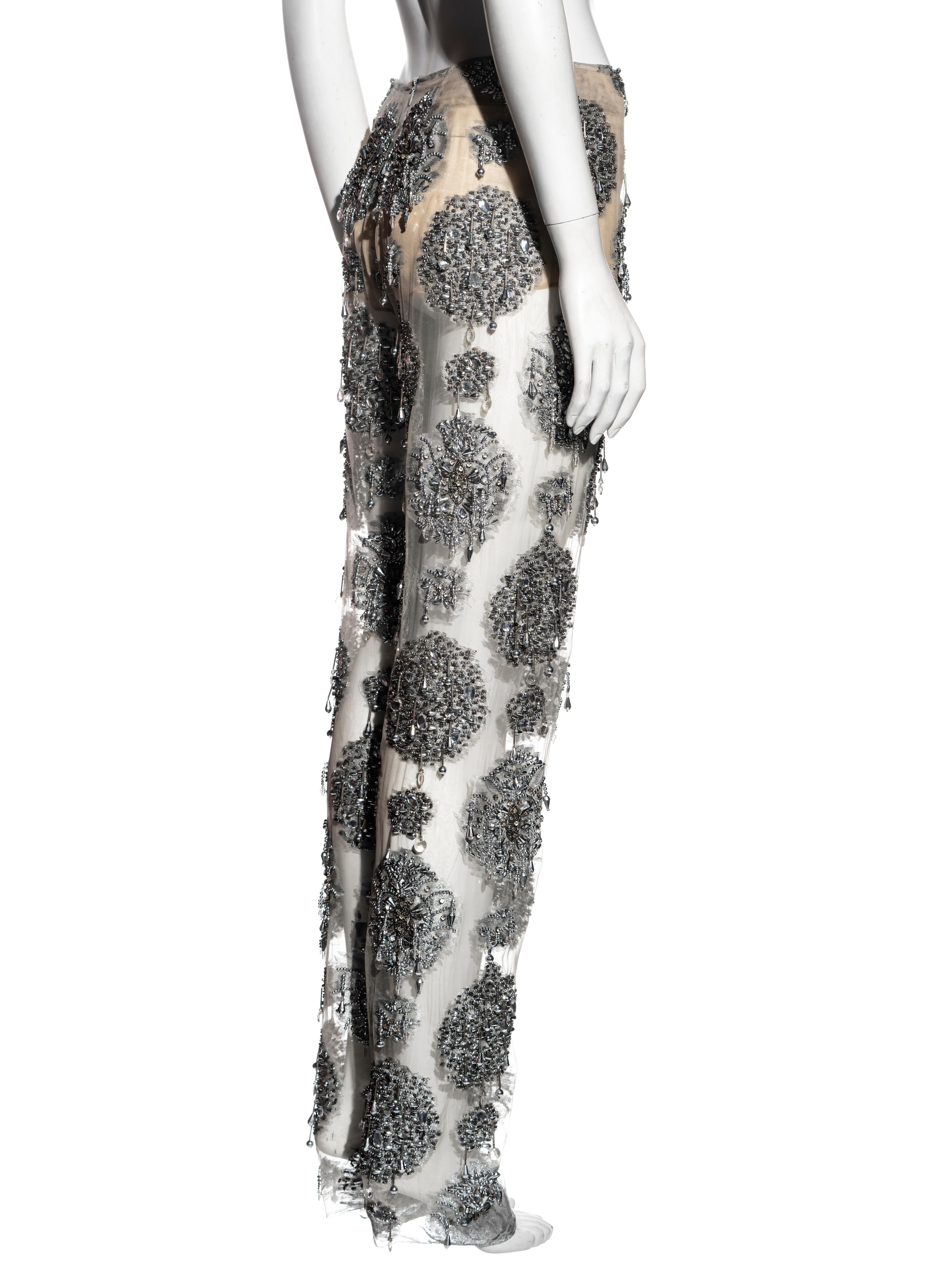 Gianfranco Ferré silver silk organza embellished evening pants, ss 2002 4