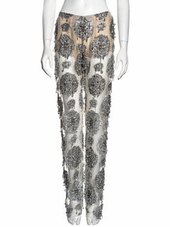 Gianfranco Ferré silver silk organza embellished evening pants, ss 2002
