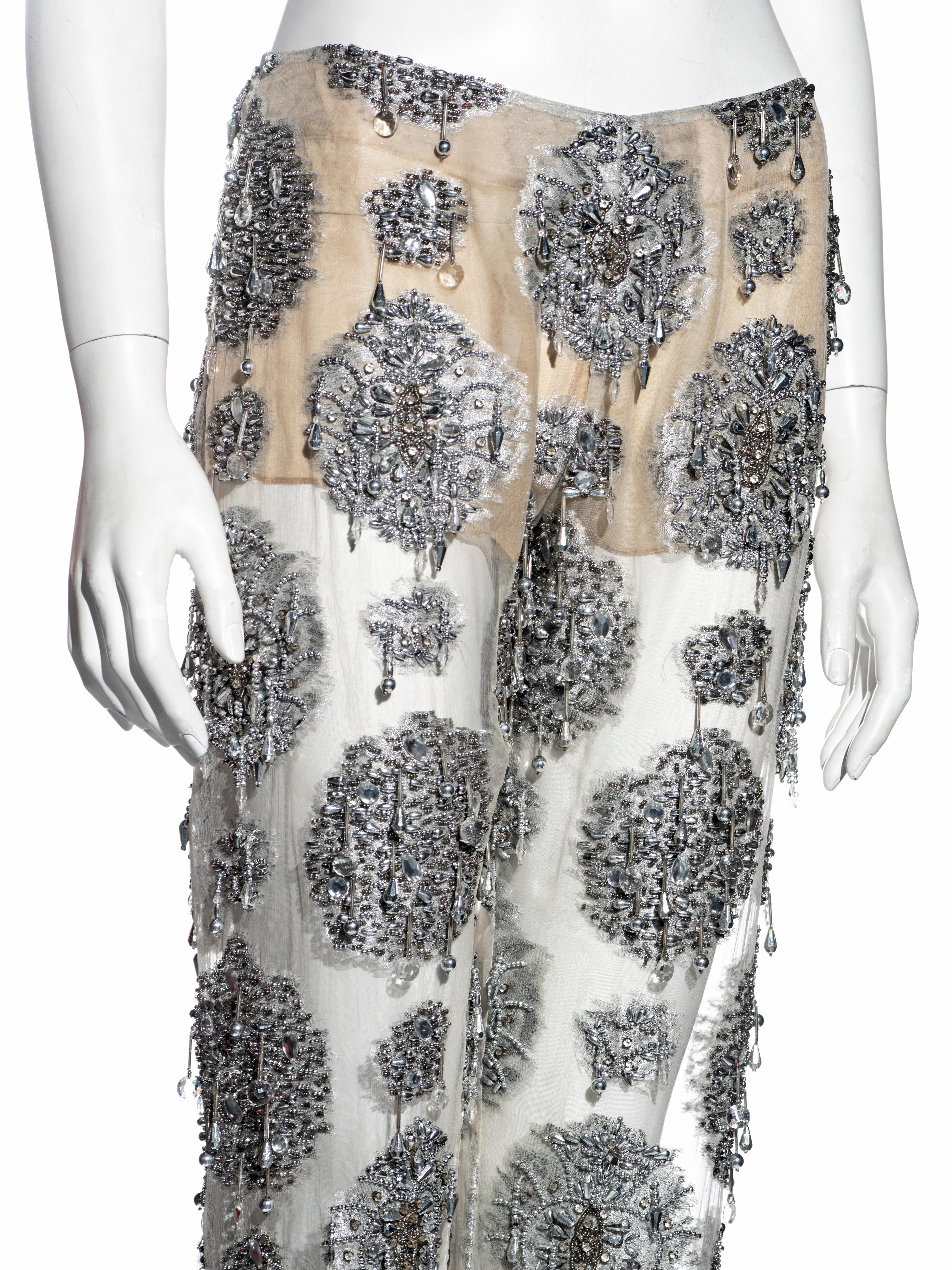 Silver Gianfranco Ferré silver silk organza embellished evening pants, ss 2002