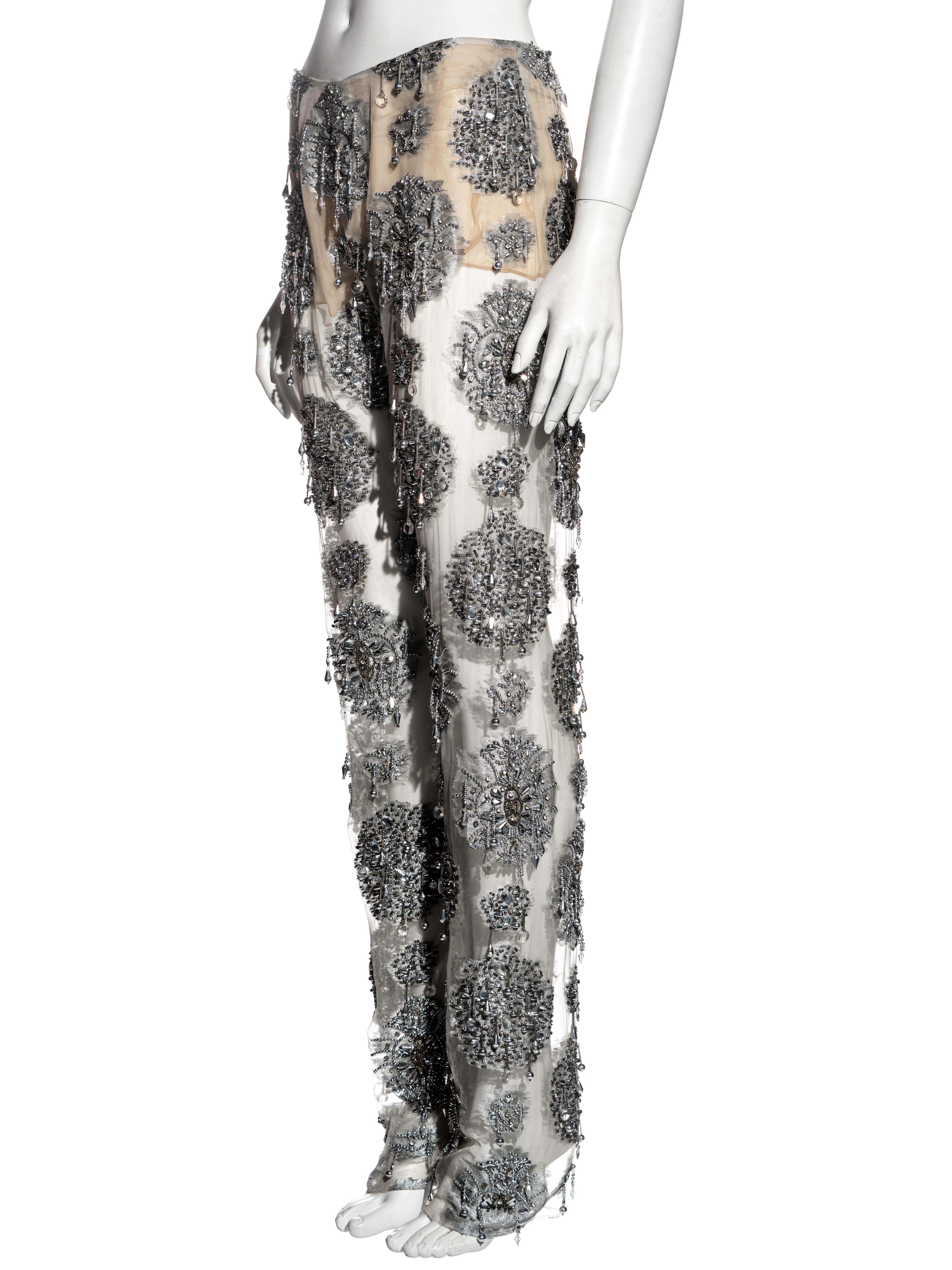 Gianfranco Ferré silver silk organza embellished evening pants, ss 2002 In Excellent Condition In London, GB