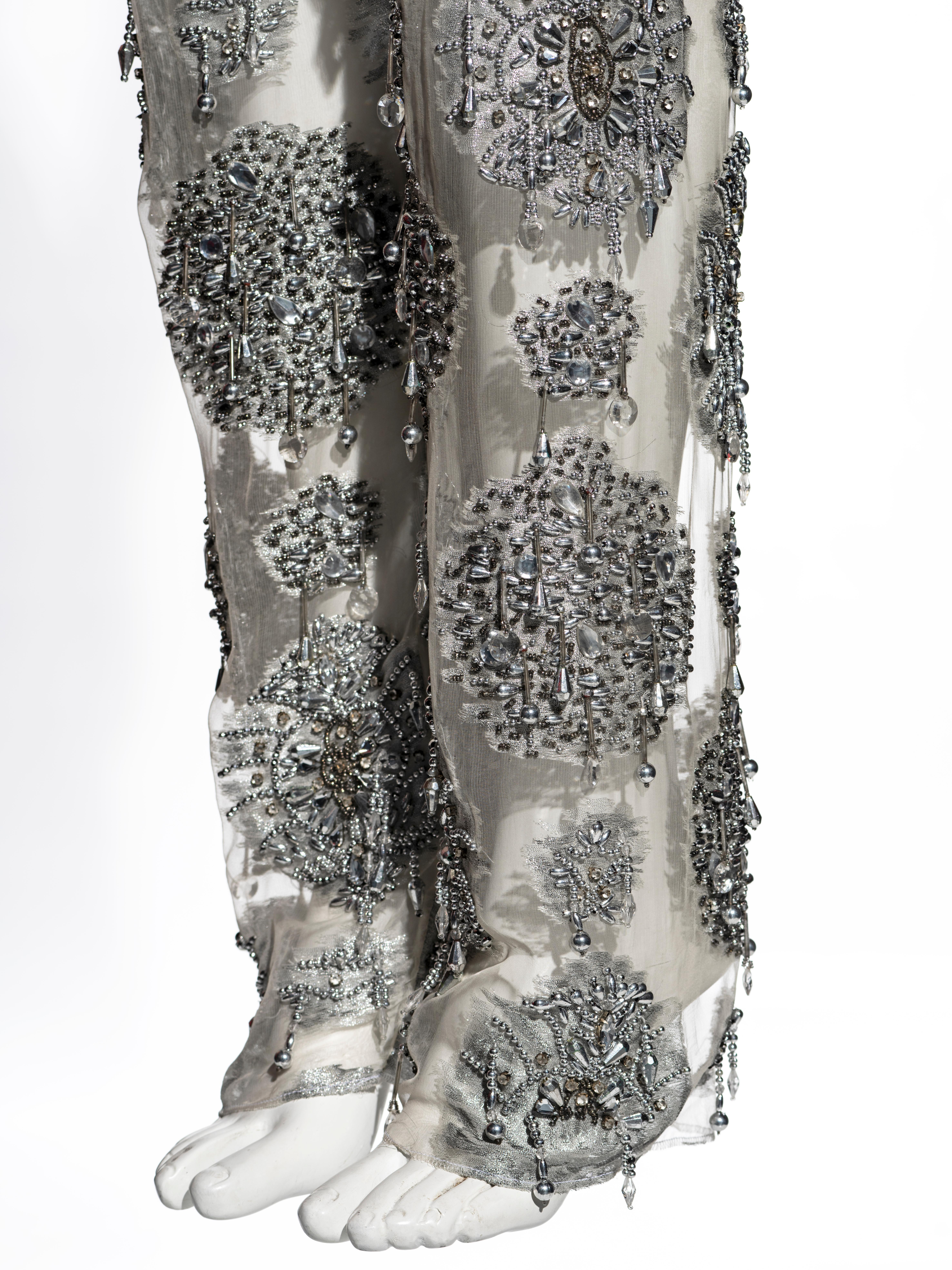 Women's Gianfranco Ferré silver silk organza embellished evening pants, ss 2002