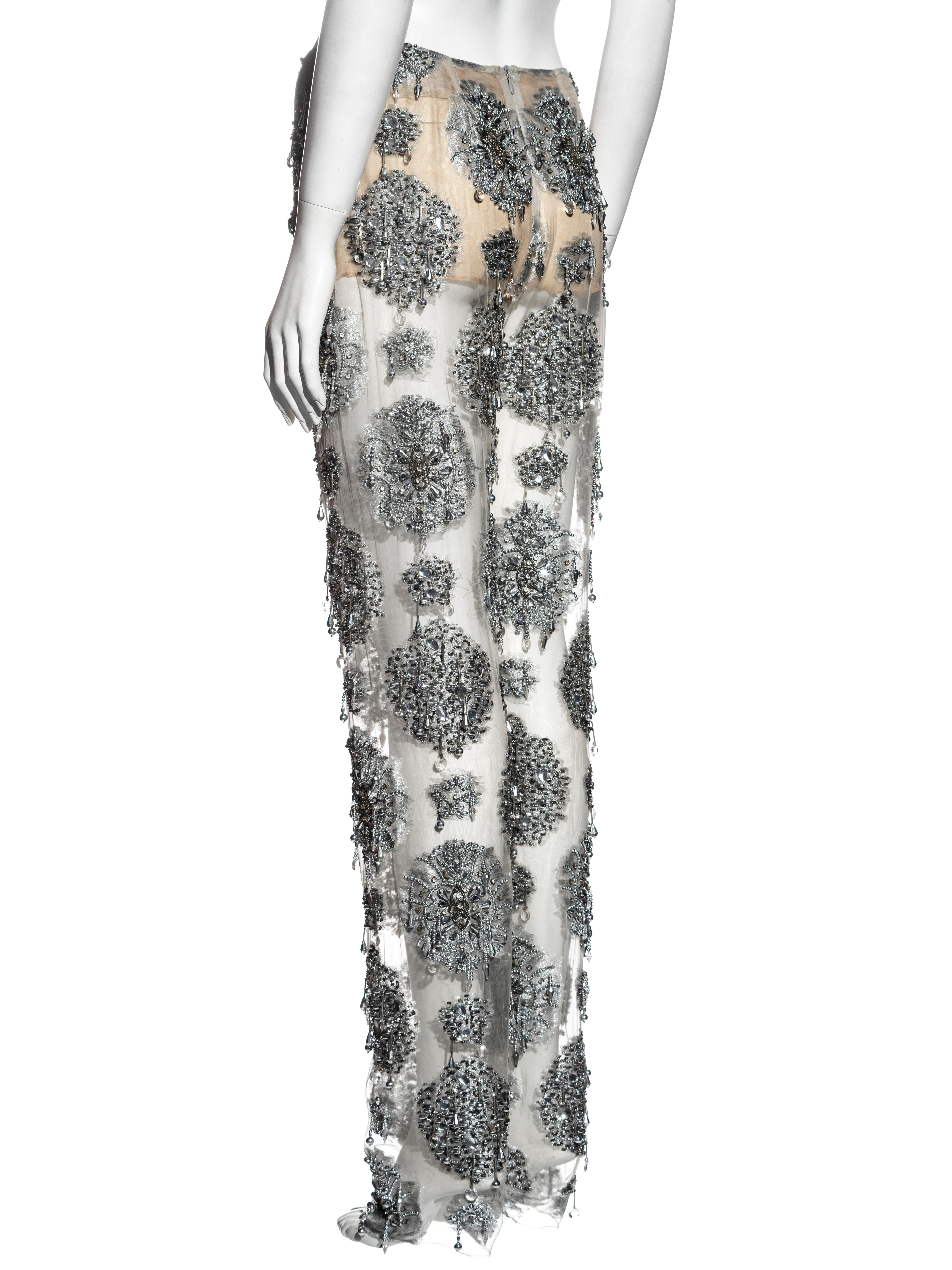 Gianfranco Ferré silver silk organza embellished evening pants, ss 2002 1