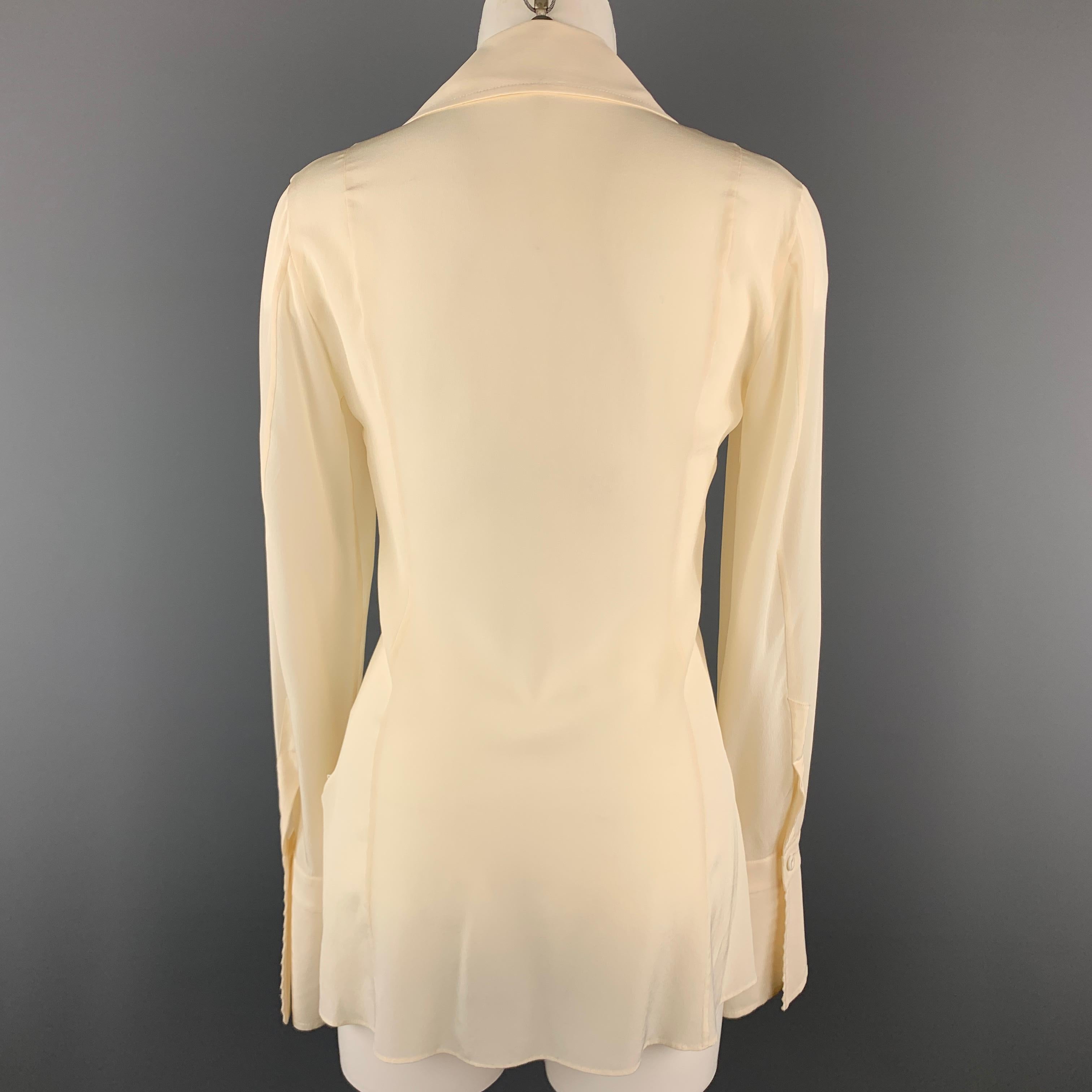 GIANFRANCO FERRE Size 4 Cream Silk Ruffled Corset Long Sleeve Blouse In Good Condition In San Francisco, CA