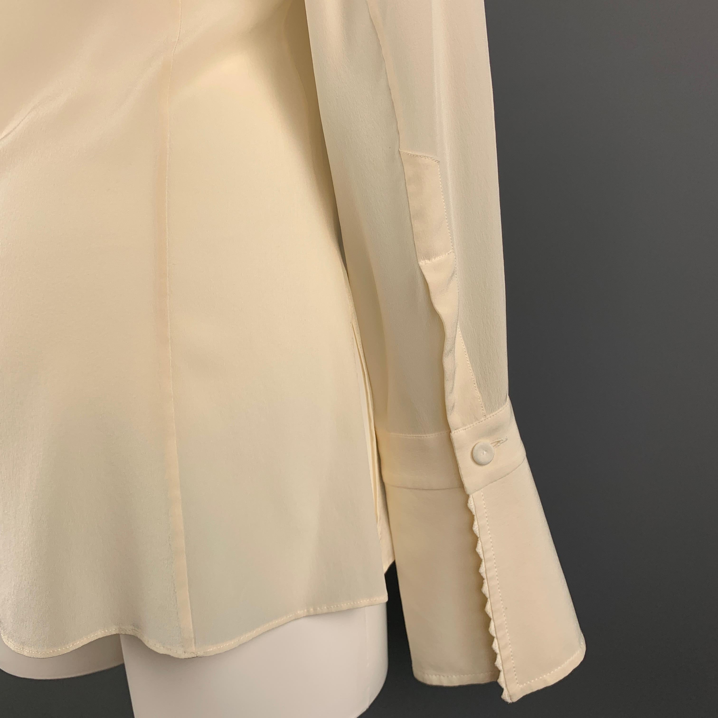 Women's GIANFRANCO FERRE Size 4 Cream Silk Ruffled Corset Long Sleeve Blouse