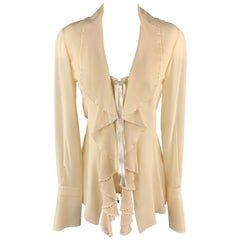 GIANFRANCO FERRE Size 4 Cream Silk Ruffled Corset Long Sleeve Blouse