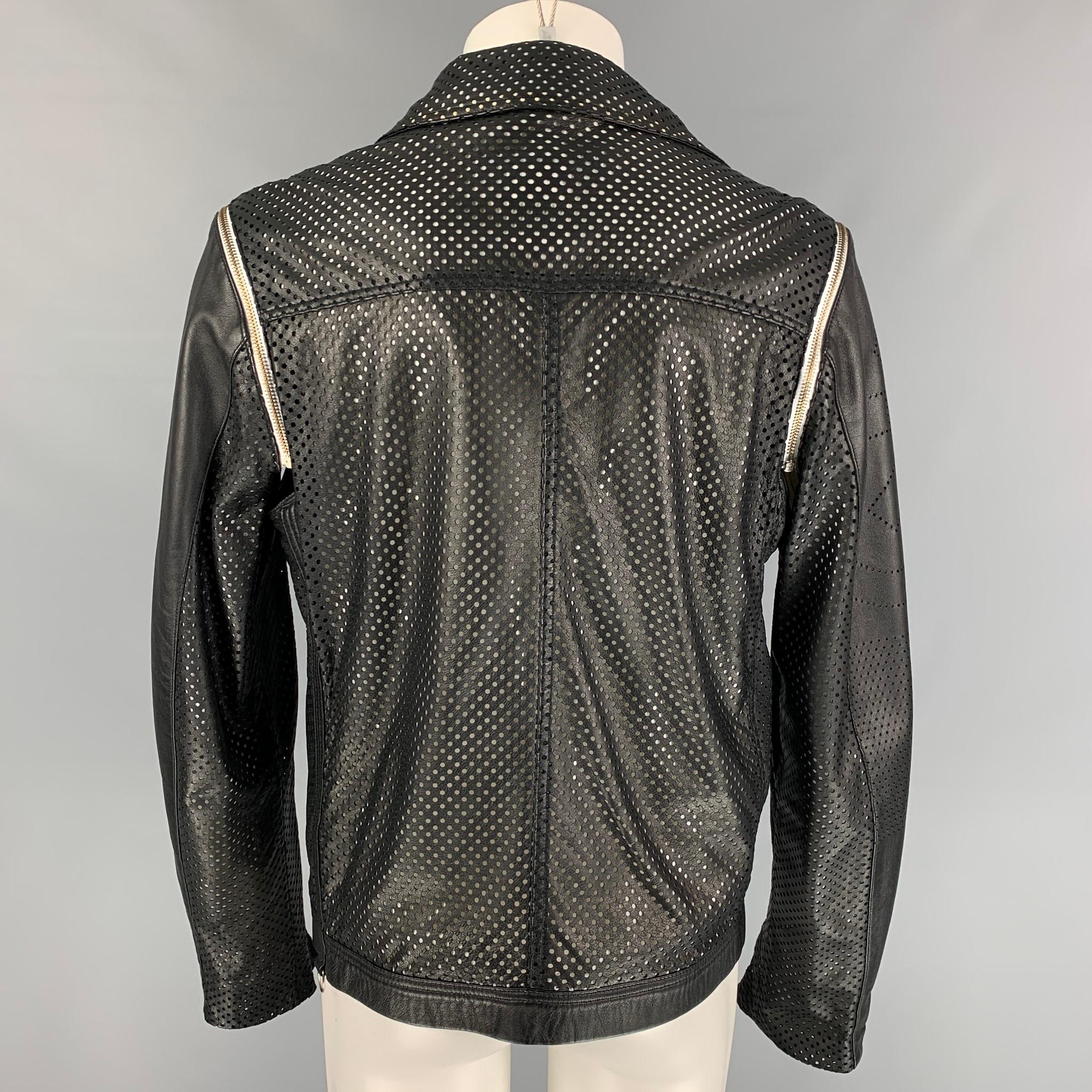 GIANFRANCO FERRE Size XXXL Black White Perforated Biker Jacket In Good Condition In San Francisco, CA