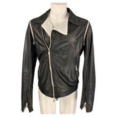 GIANFRANCO FERRE Size XXXL Black White Perforated Biker Jacket