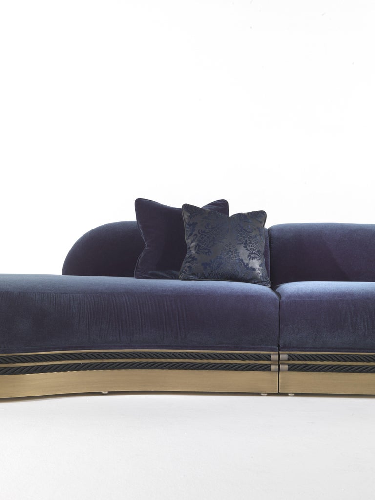 Gianfranco Ferre Small Alexander Modular Sofa In Blue Velvet