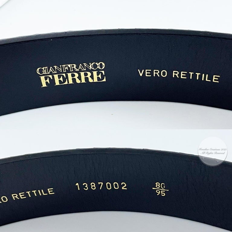 Gianfranco Ferre Snakeskin Belt Unique Gold Metal Geometric Buckle Vintage 90s For Sale 4
