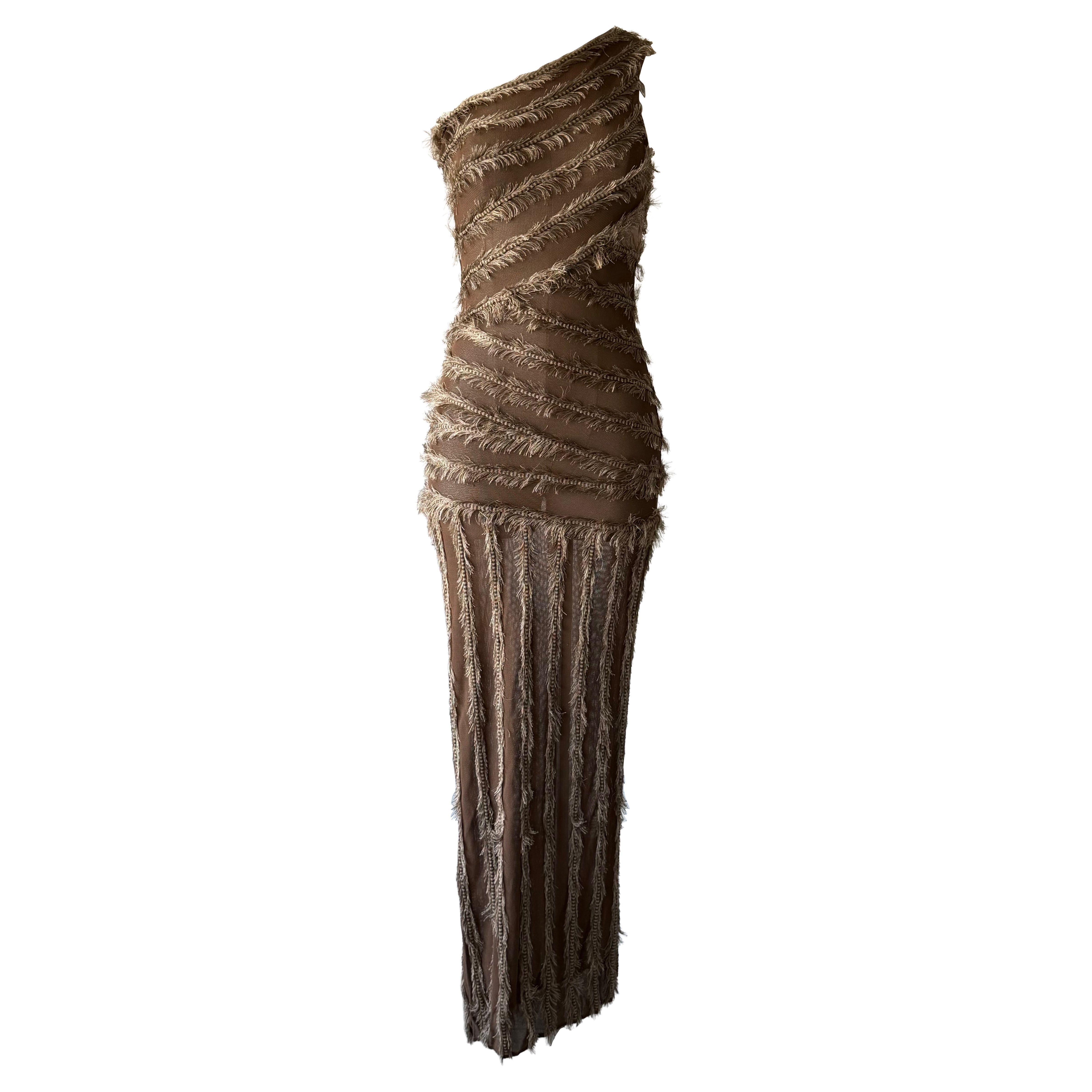 Gianfranco Ferre Spring Summer 1999 brown bodycon maxi dress For Sale