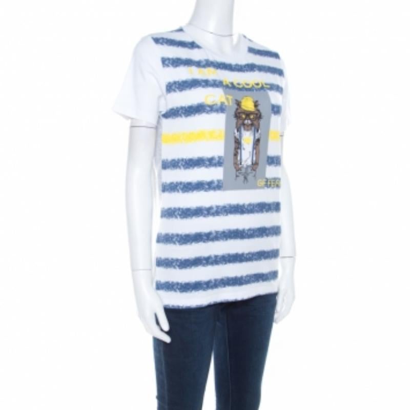 Gianfranco Ferre Striped Cotton Printed Crew Neck T Shirt M Pour femmes en vente
