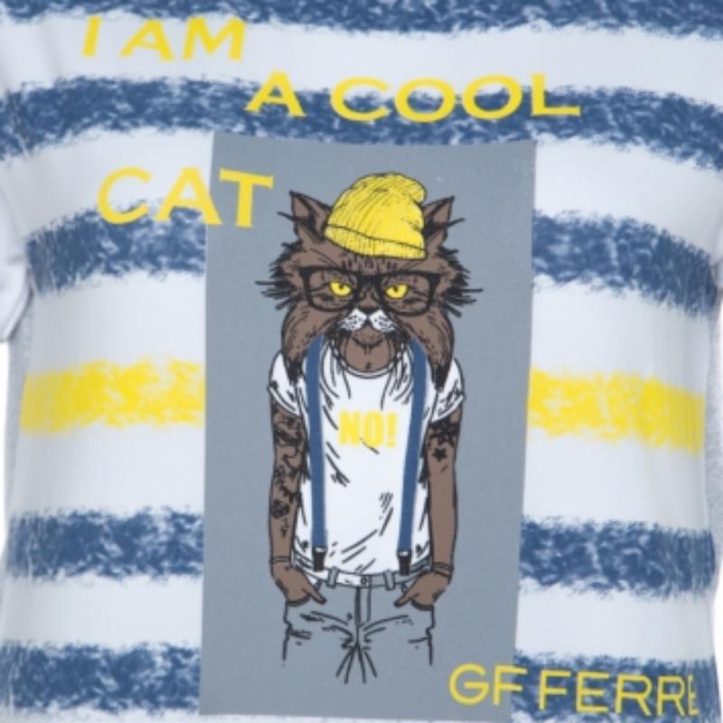 Gianfranco Ferre Striped Cotton Printed Crew Neck T Shirt M en vente 1