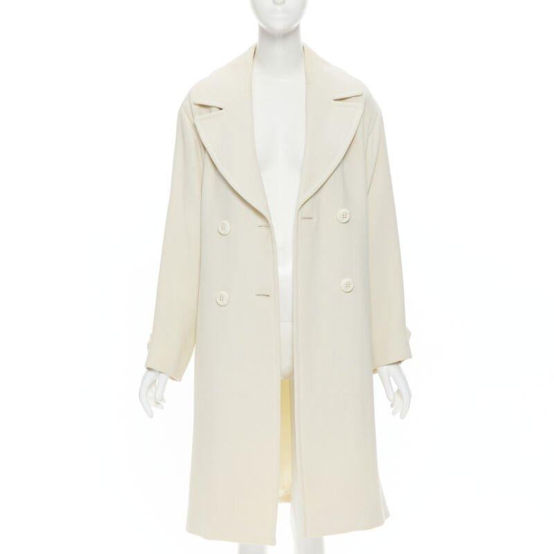Beige GIANFRANCO FERRE STUDIO ivory wool crepe double breasted coat jacket IT42 M