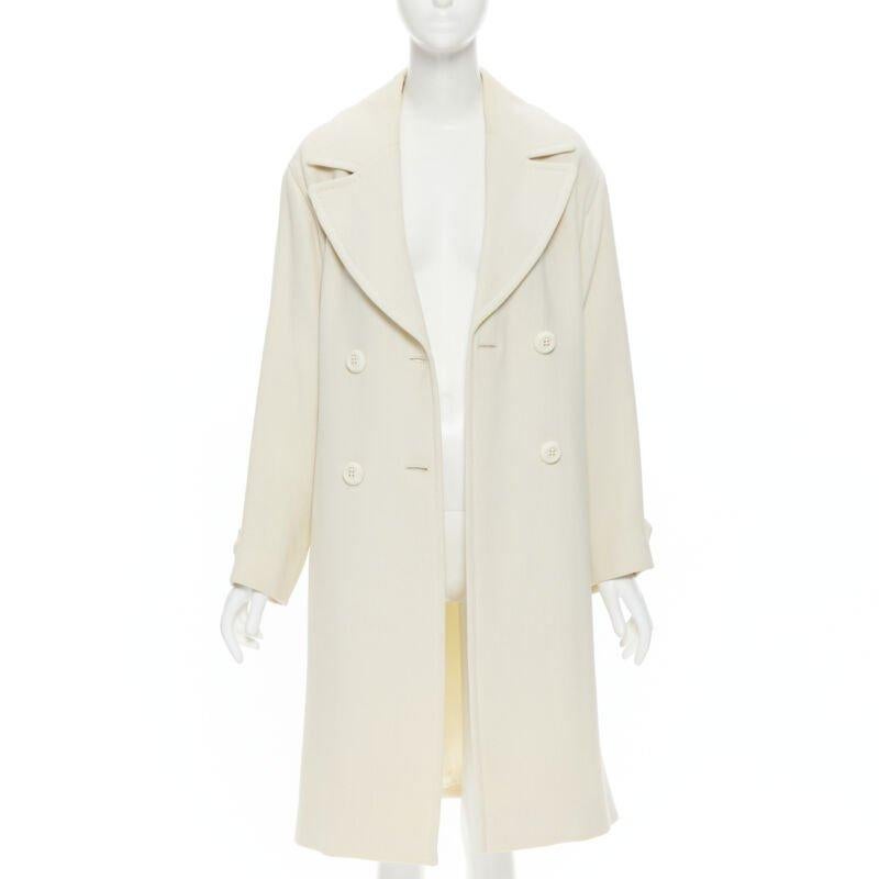 Beige GIANFRANCO FERRE STUDIO ivory wool crepe double breasted coat jacket IT42 M For Sale
