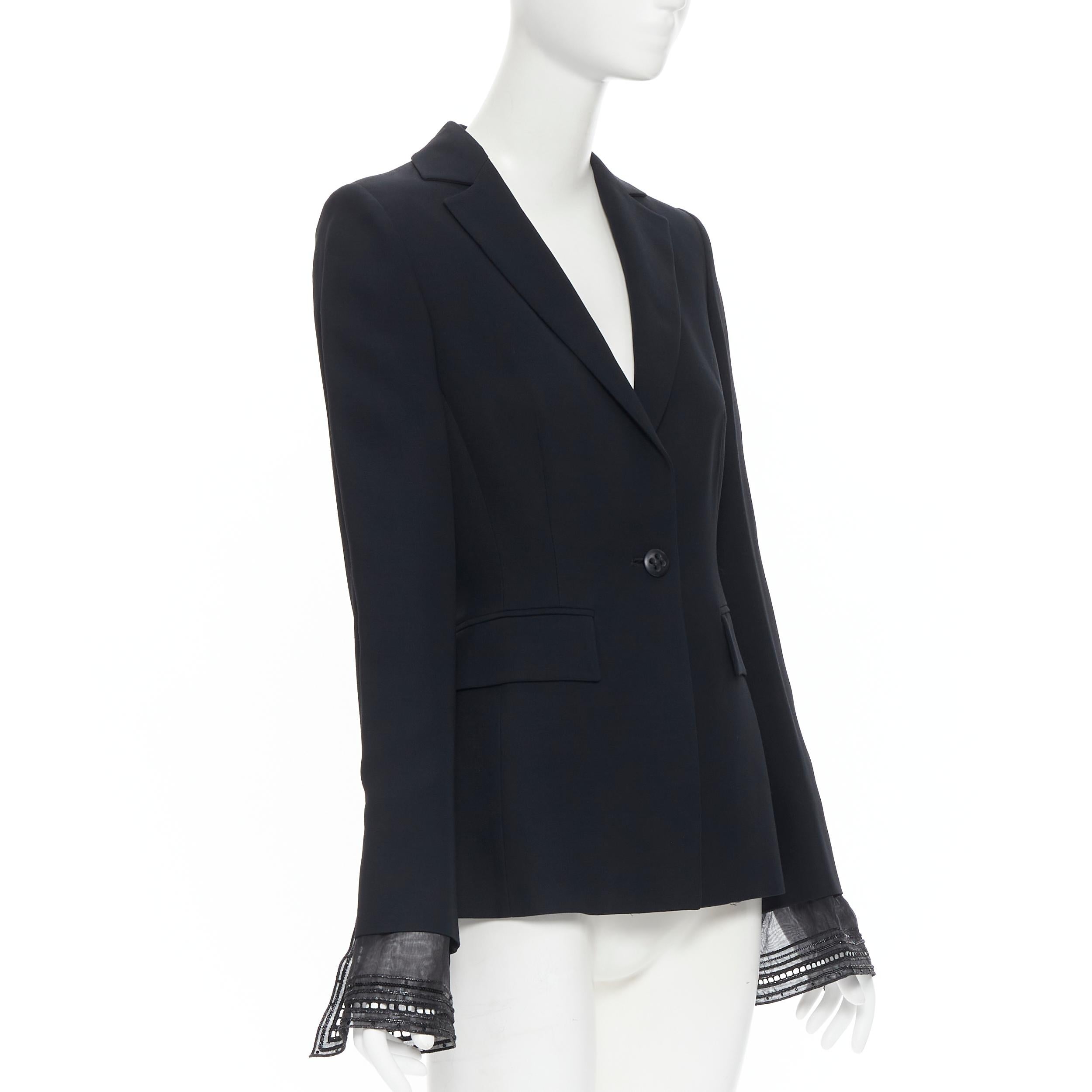 Black GIANFRANCO FERRE STUDIO sequins sheer layered cuff blazer skirt set IT42 M For Sale