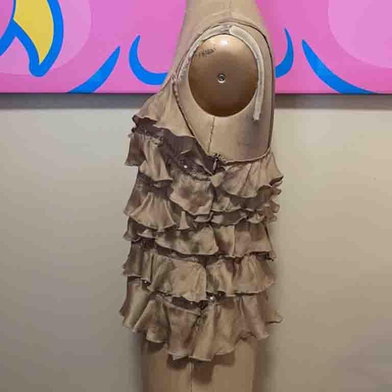 Women's Gianfranco Ferre Tan Silk Ruffle Blouse Camisole For Sale