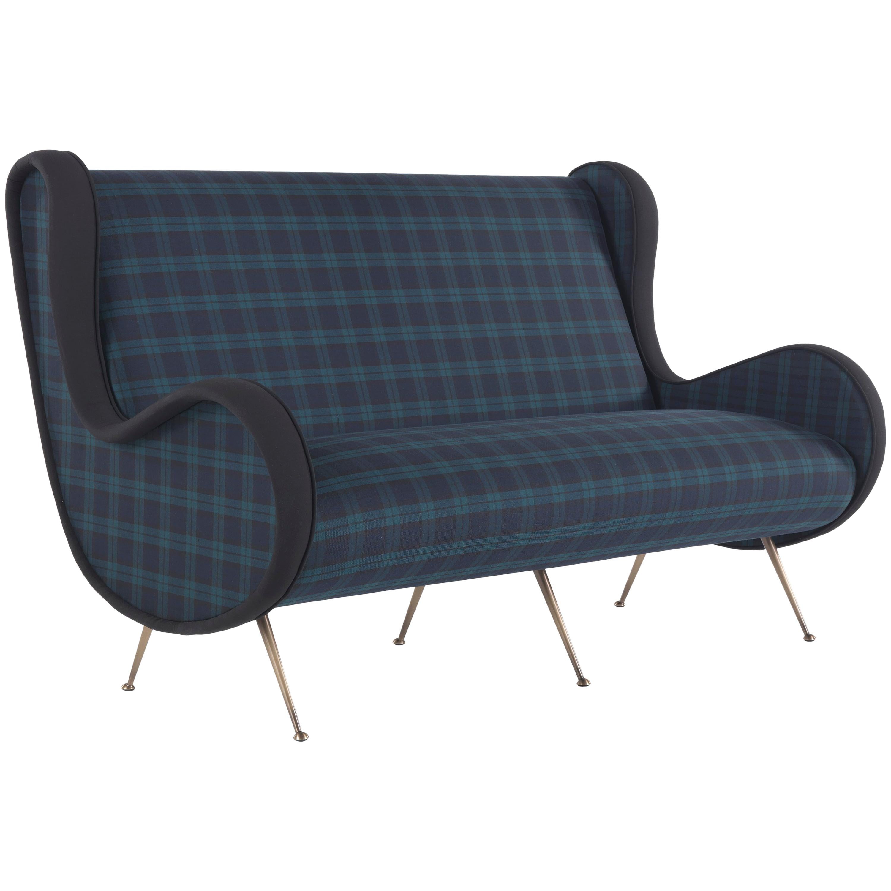 Gianfranco Ferré Tartan Two-Seat Sofa in Blue Blend For Sale