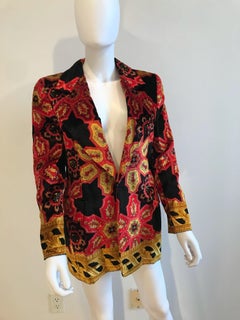 Gianfranco Ferre Velvet Red & Gold Baroque Print Blazer