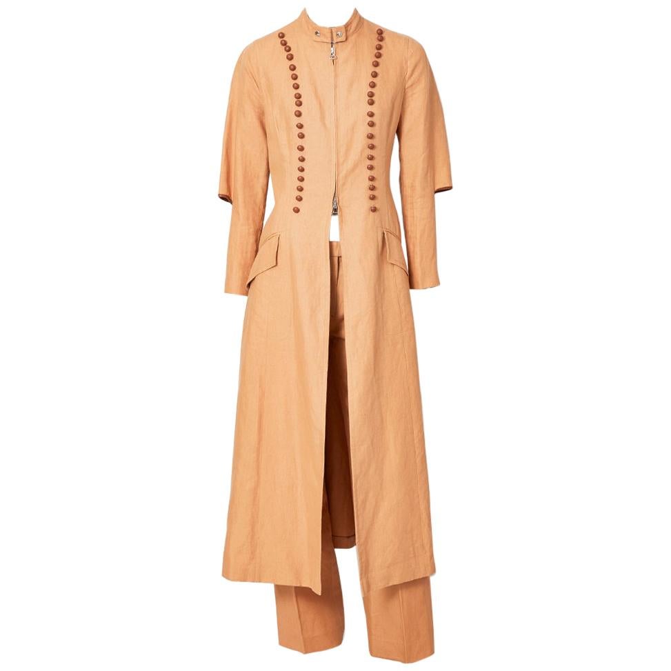 Gianfranco Ferre Victorian Inspired Linen Duster and Pant Ensemble