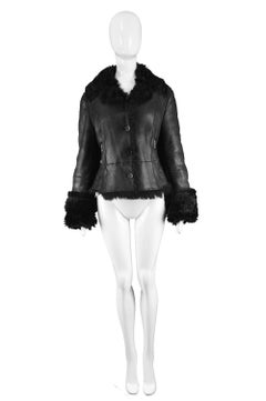 Gianfranco Ferre Vintage 1990s Black Leather & Shearling Women's Aviator Jacket