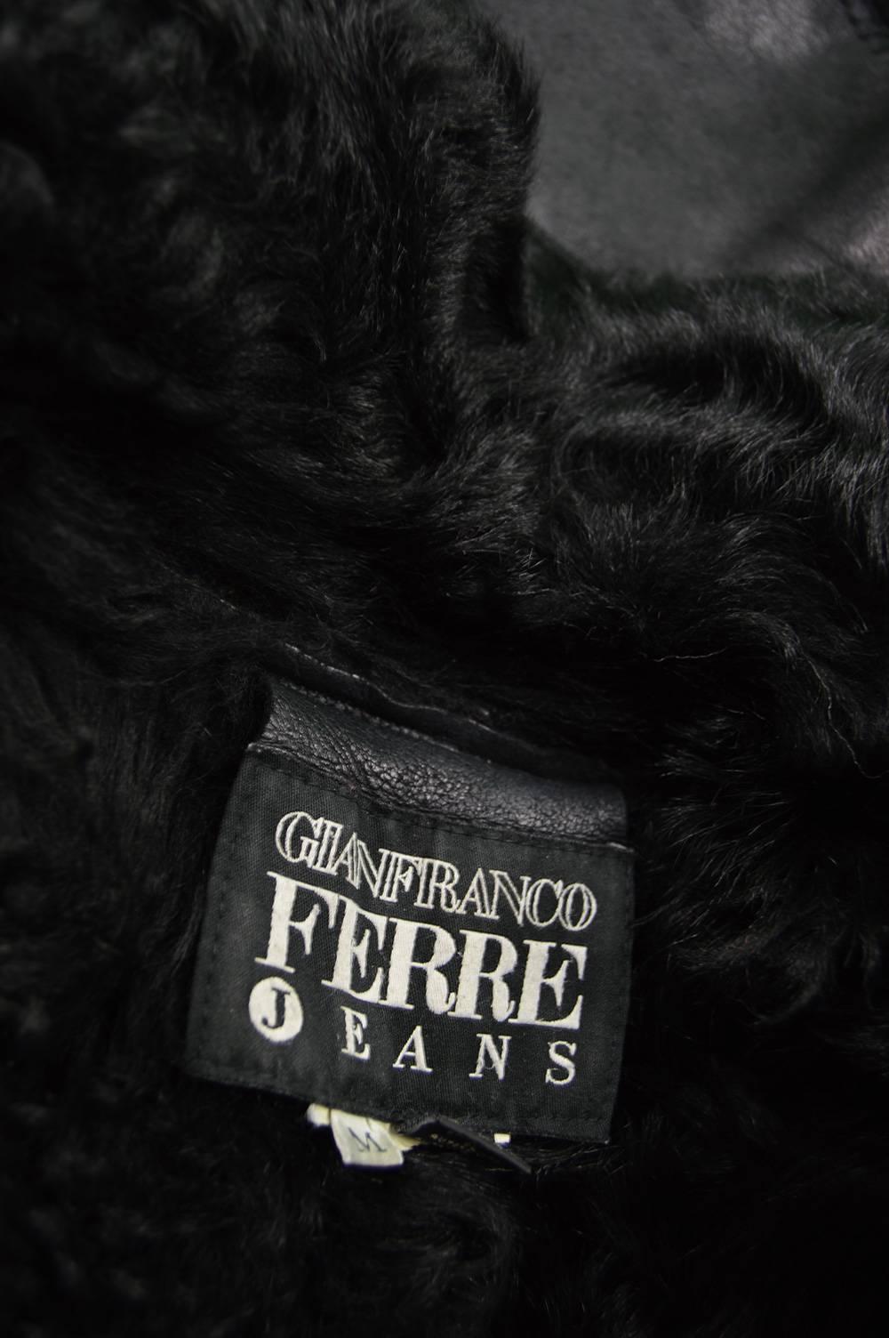 Gianfranco Ferre Vintage 1990s Black Leather & Shearling Women's Aviator Jacket 3