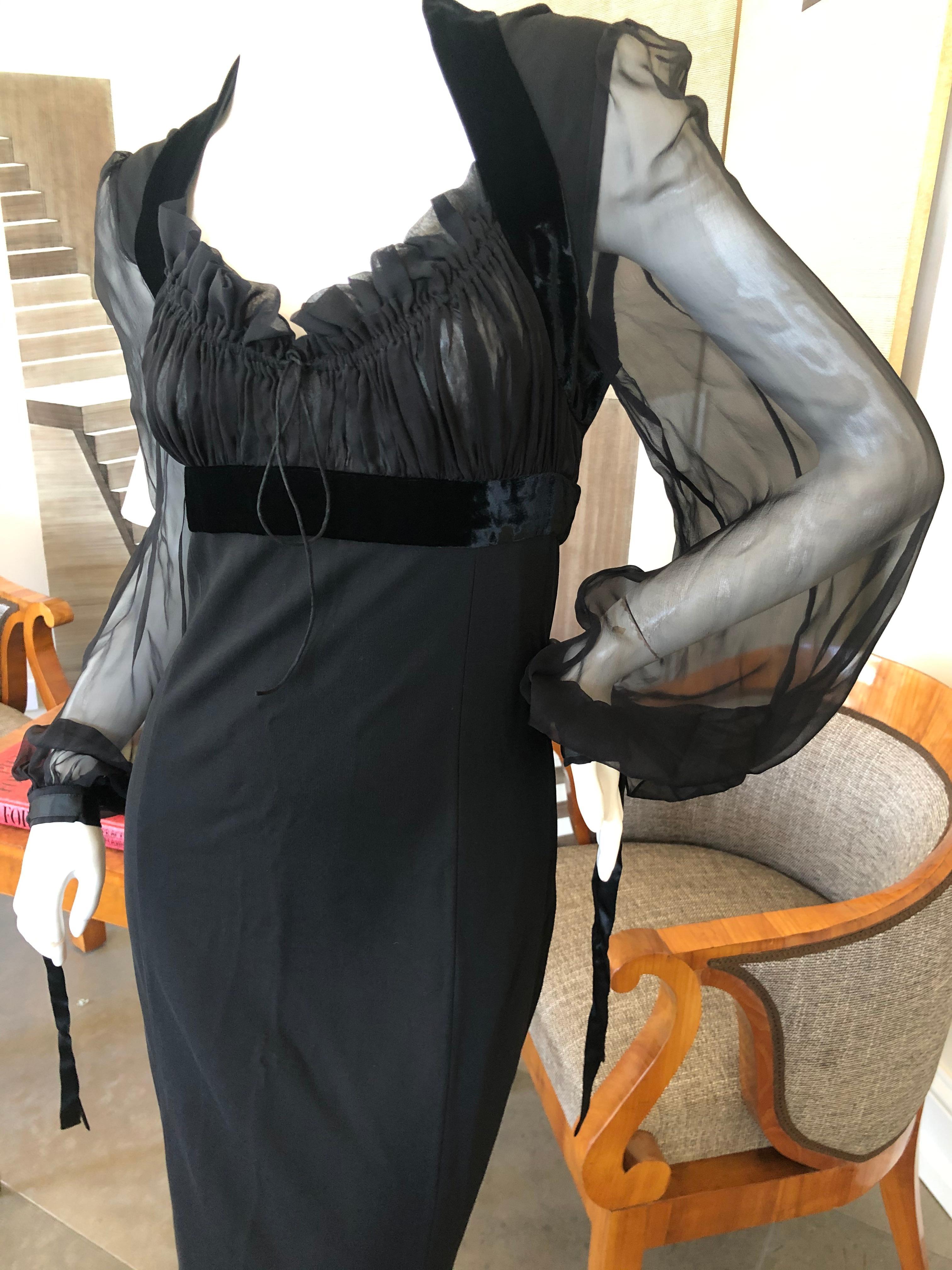 Gianfranco Ferre Vintage 80's Little Black Dress with Sheer Bishop Sleeves In Excellent Condition In Cloverdale, CA
