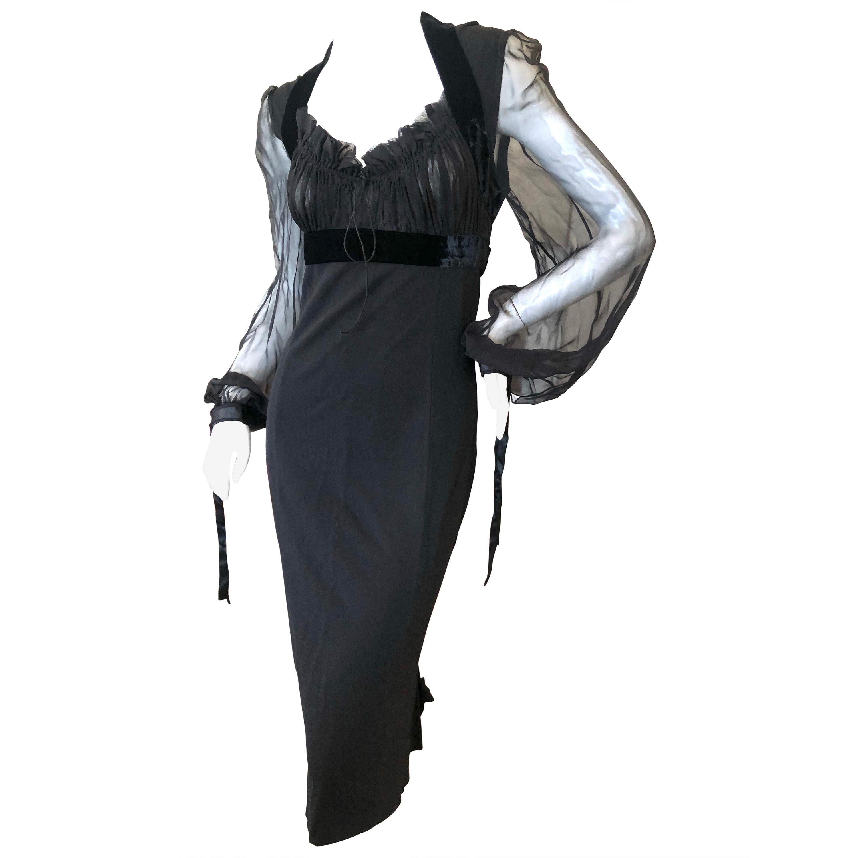 Gianfranco Ferre Vintage 80's Little Black Dress with Sheer Bishop Sleeves