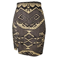 Gianfranco Ferre Vintage 80s Pure Silk Woven Aztec Print Skirt, 1980s