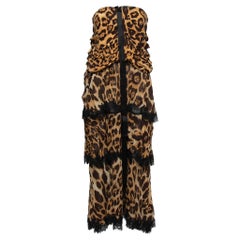 Gianfranco Ferre Vintage Animal Print Chiffon & Lace Trim Halterneck Dress L