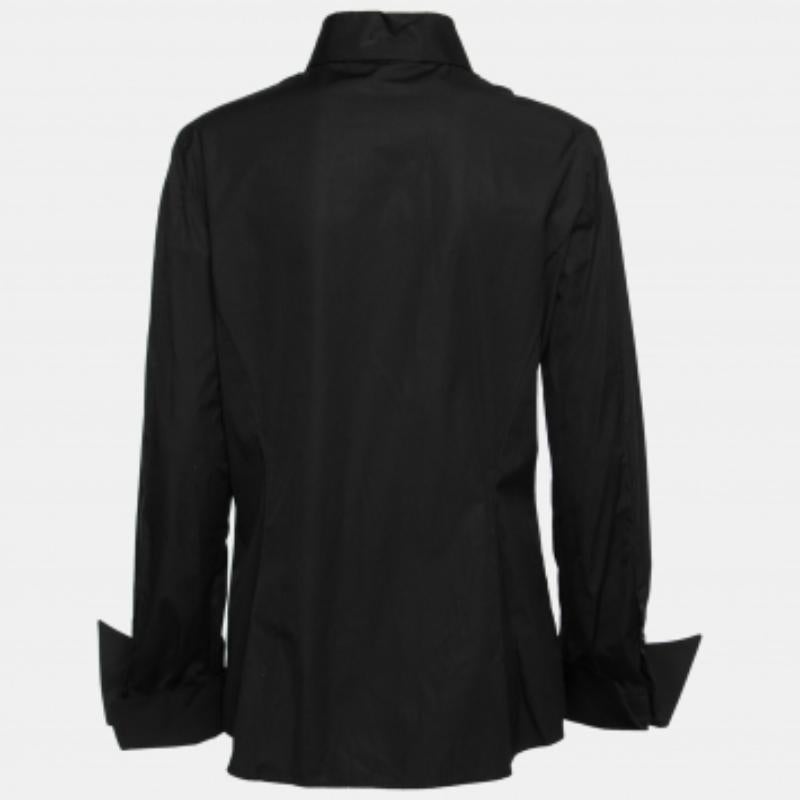 Gianfranco Ferre Camicia vintage in cotone nero con dettaglio bottoni e chiusura a cravatta XL in vendita 1