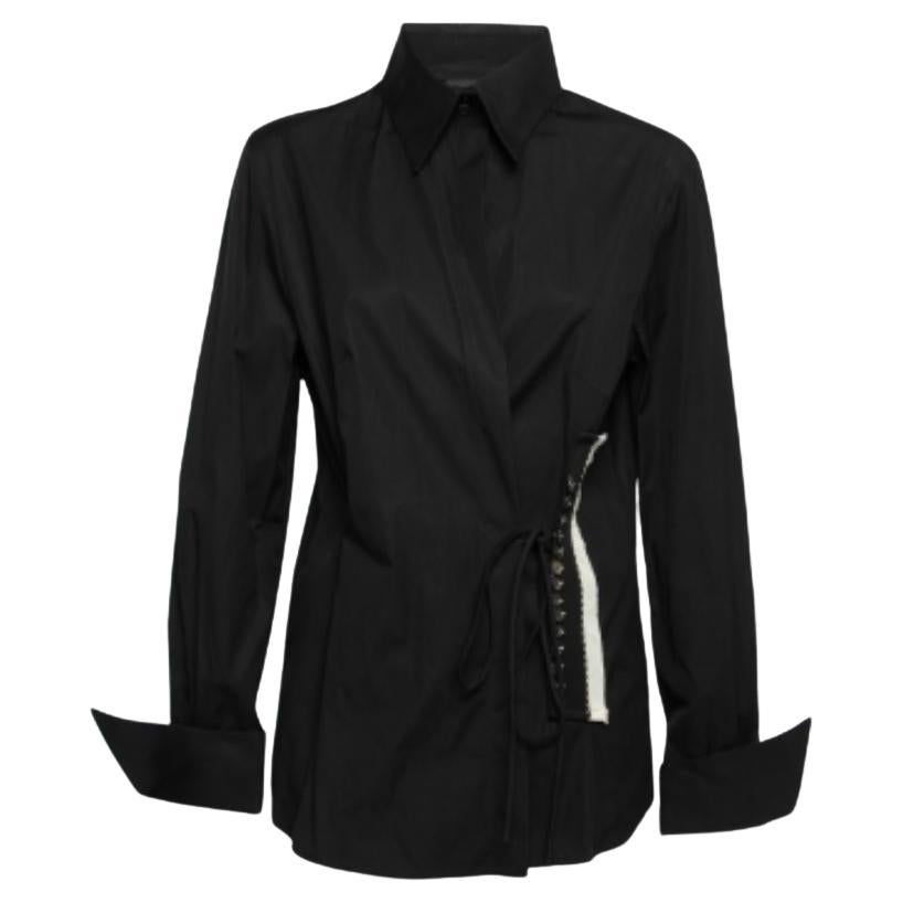 Gianfranco Ferre Camicia vintage in cotone nero con dettaglio bottoni e chiusura a cravatta XL