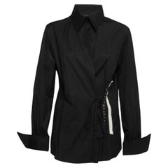 Gianfranco Ferre Camicia vintage in cotone nero con dettaglio bottoni e chiusura a cravatta XL