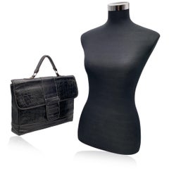 Gianfranco Ferre Vintage Black Embossed Leather Satchel Bag