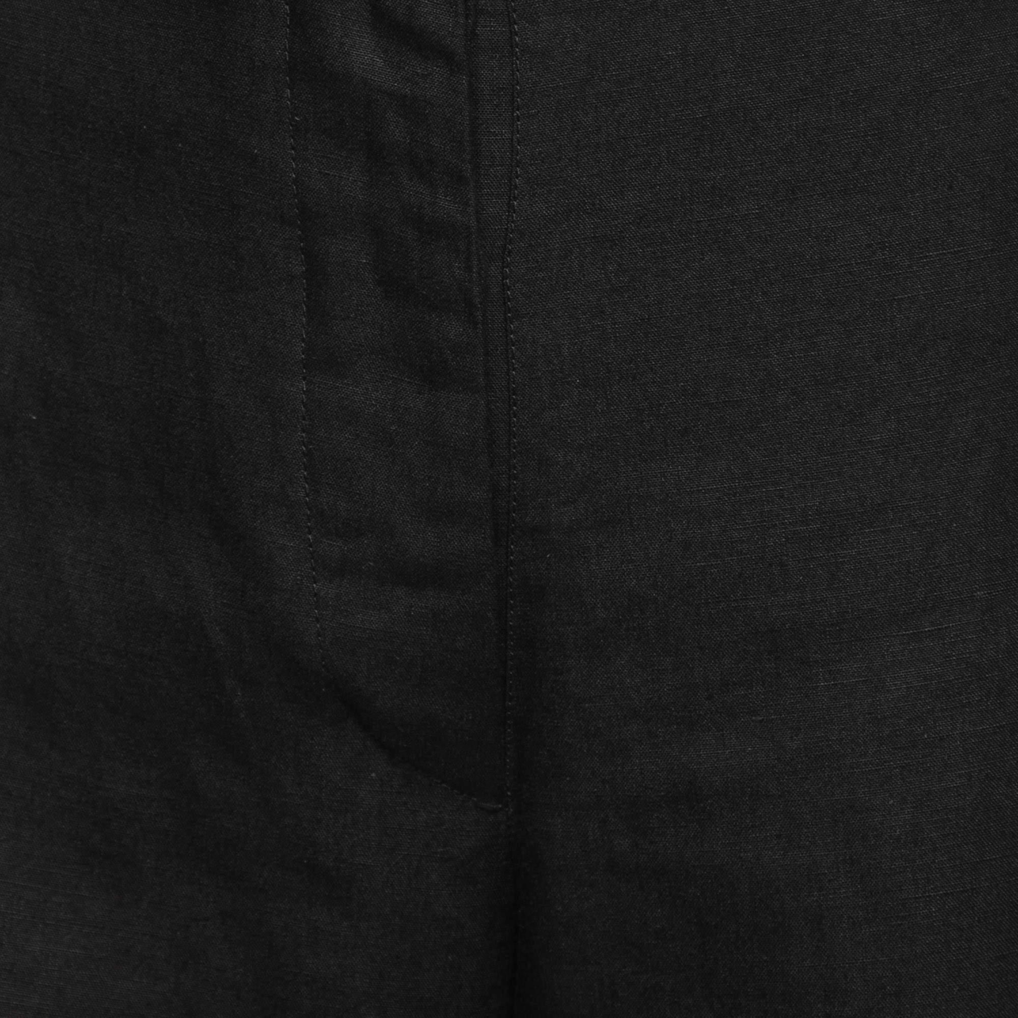 Gianfranco Ferre Vintage Black Linen Wide Leg Trousers L In Good Condition In Dubai, Al Qouz 2